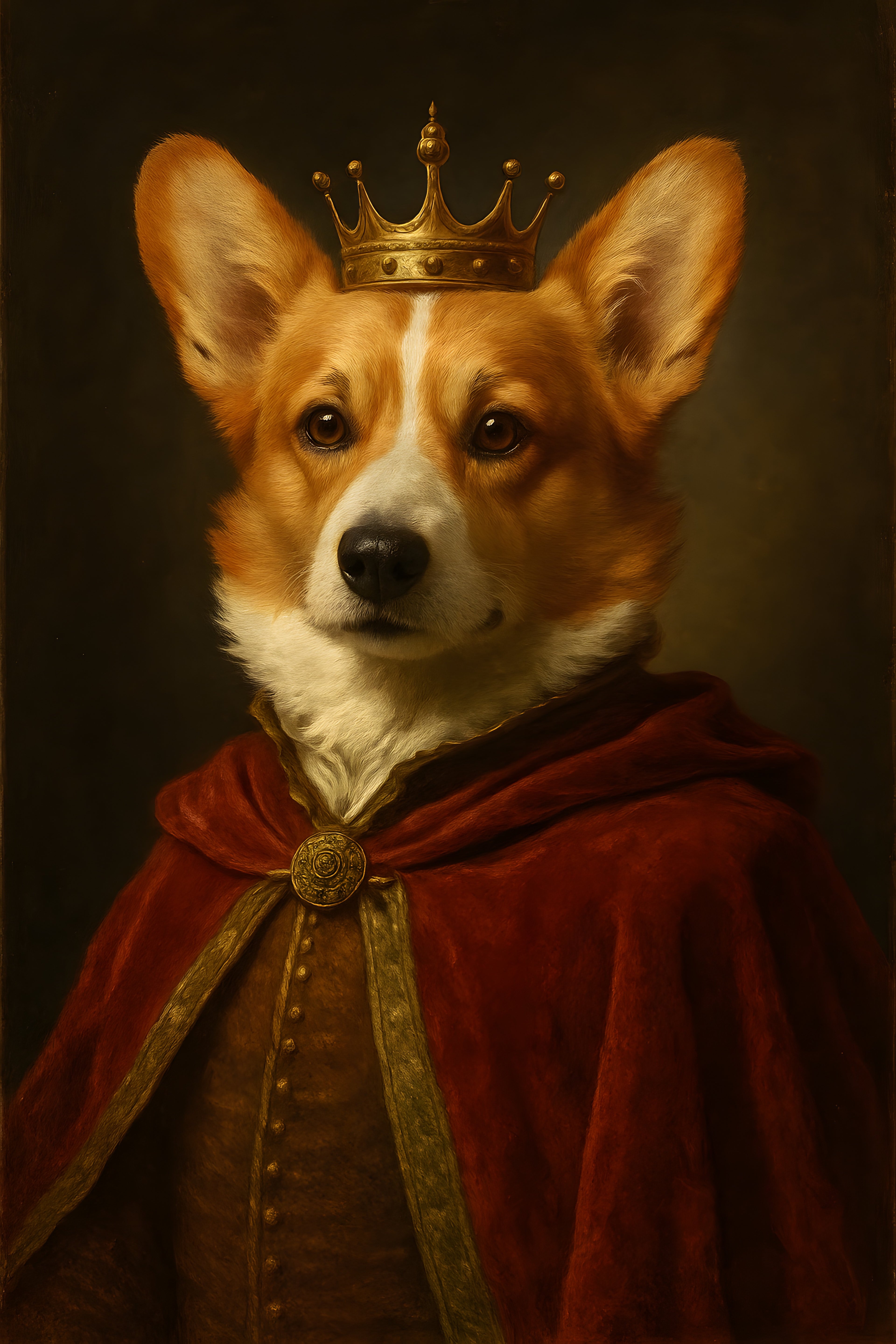 Royal corgi wearing tiny crown and cape | Printable Wall Art | Instant Download