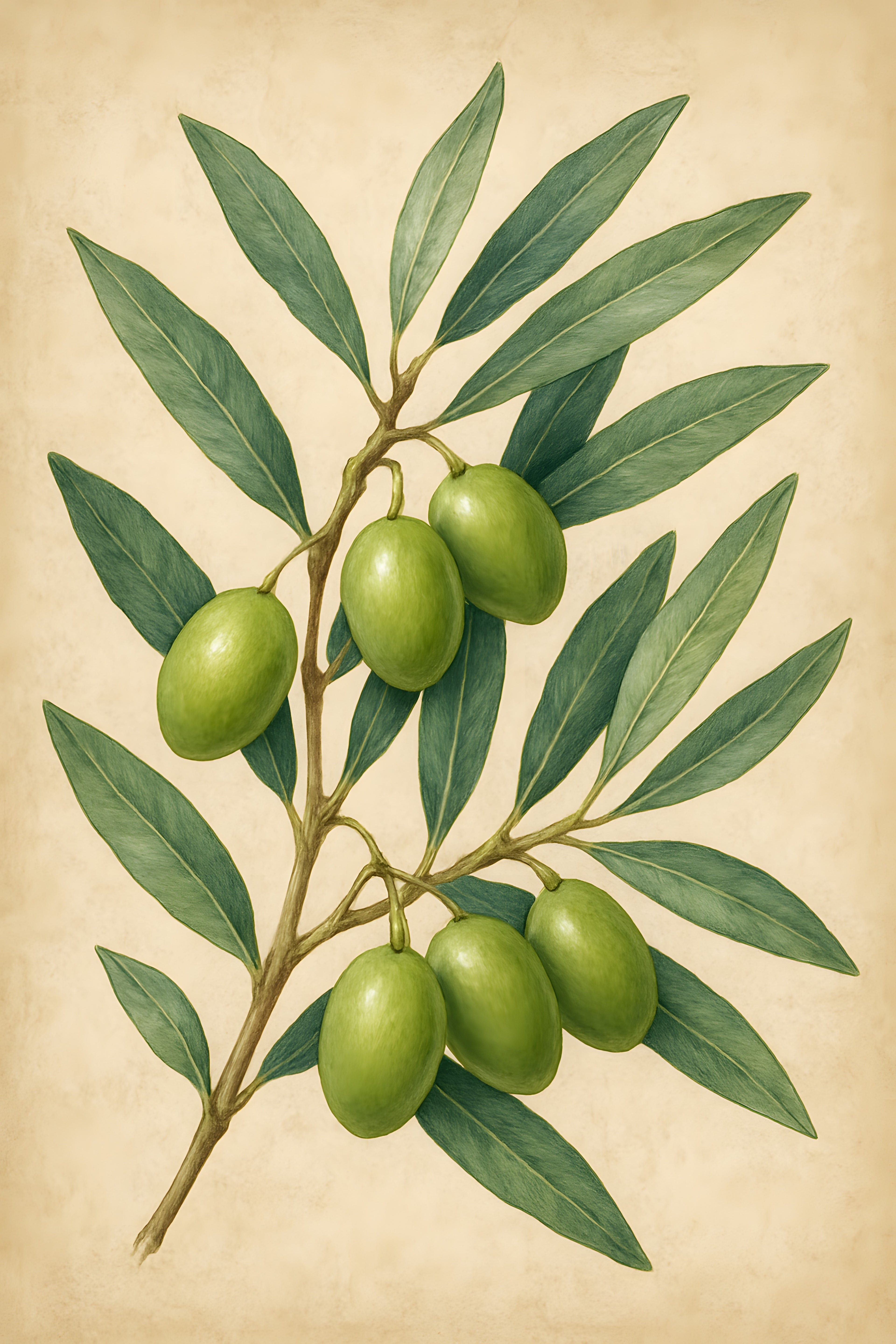 Botanical illustration of olive branches with ripe green ... | Printable Wall Art | Instant Download