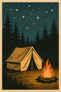 Retro camping poster — tent under stars with pine trees a... | Printable Wall Art | Instant Download