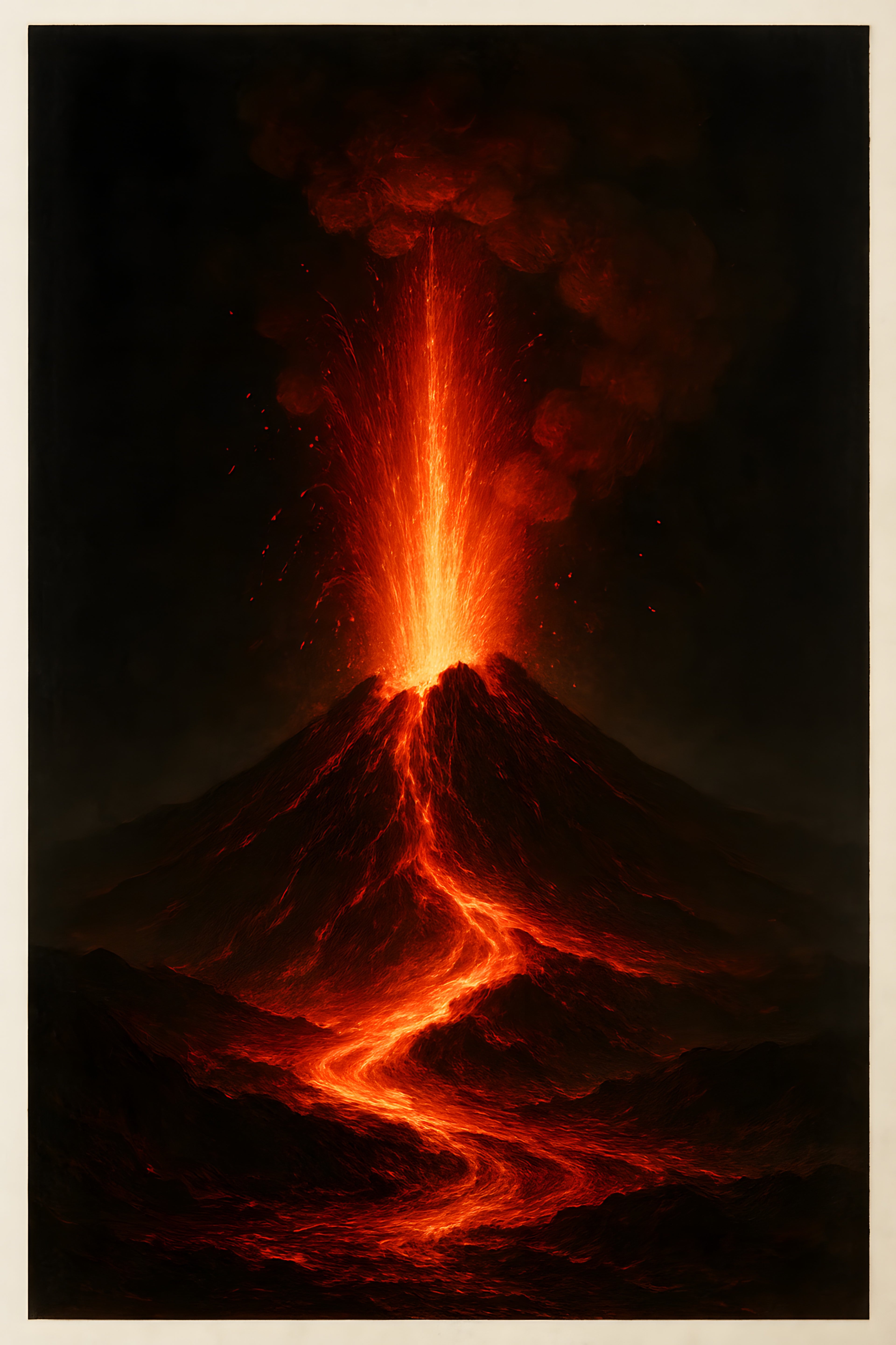 Dramatic volcanic eruption at night | Printable Wall Art | Instant Download