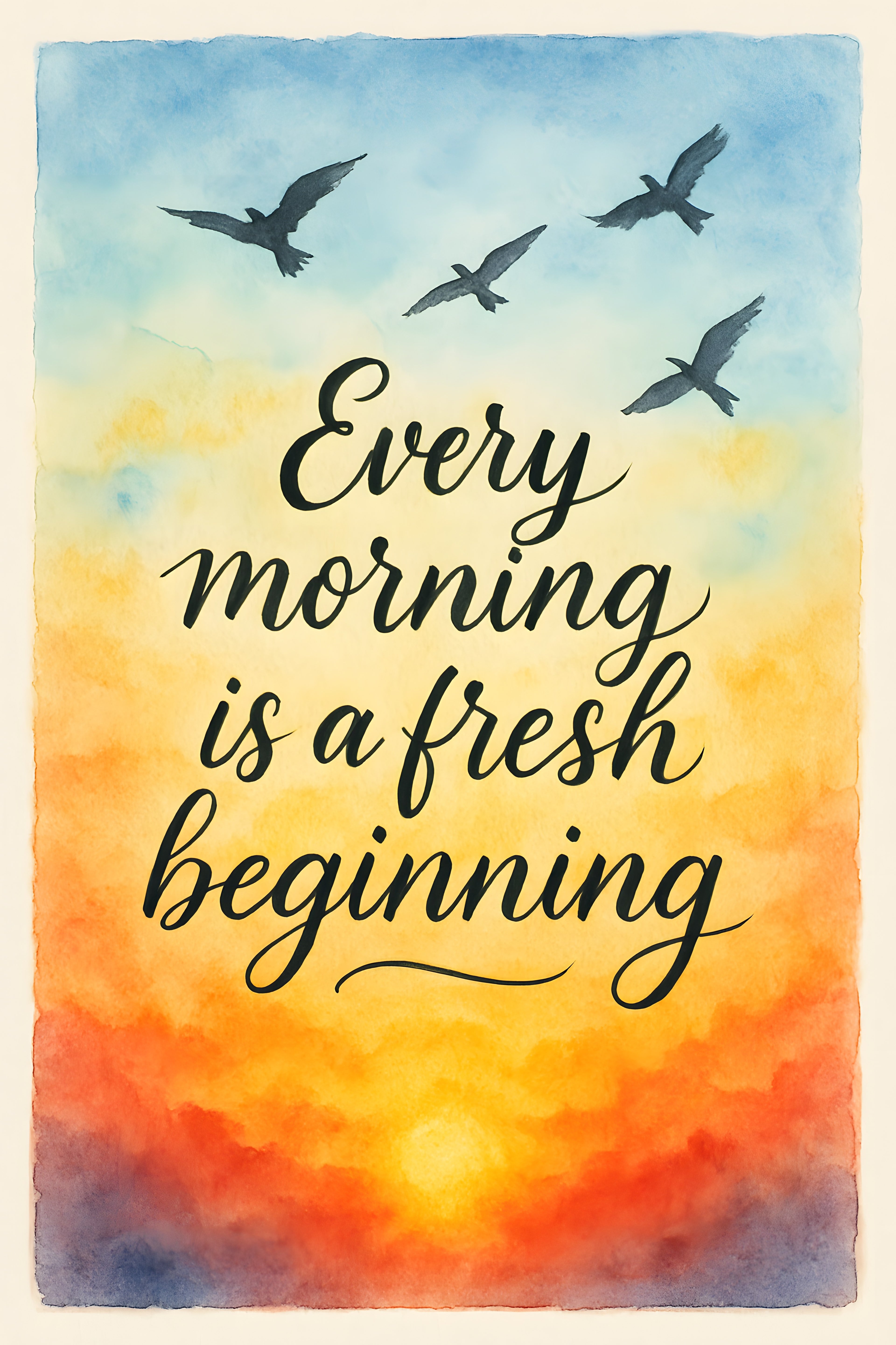 Watercolor sunrise with birds flying | Printable Wall Art | Instant Download