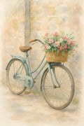Watercolor old bicycle with flower basket leaning against... | Printable Wall Art | Instant Download