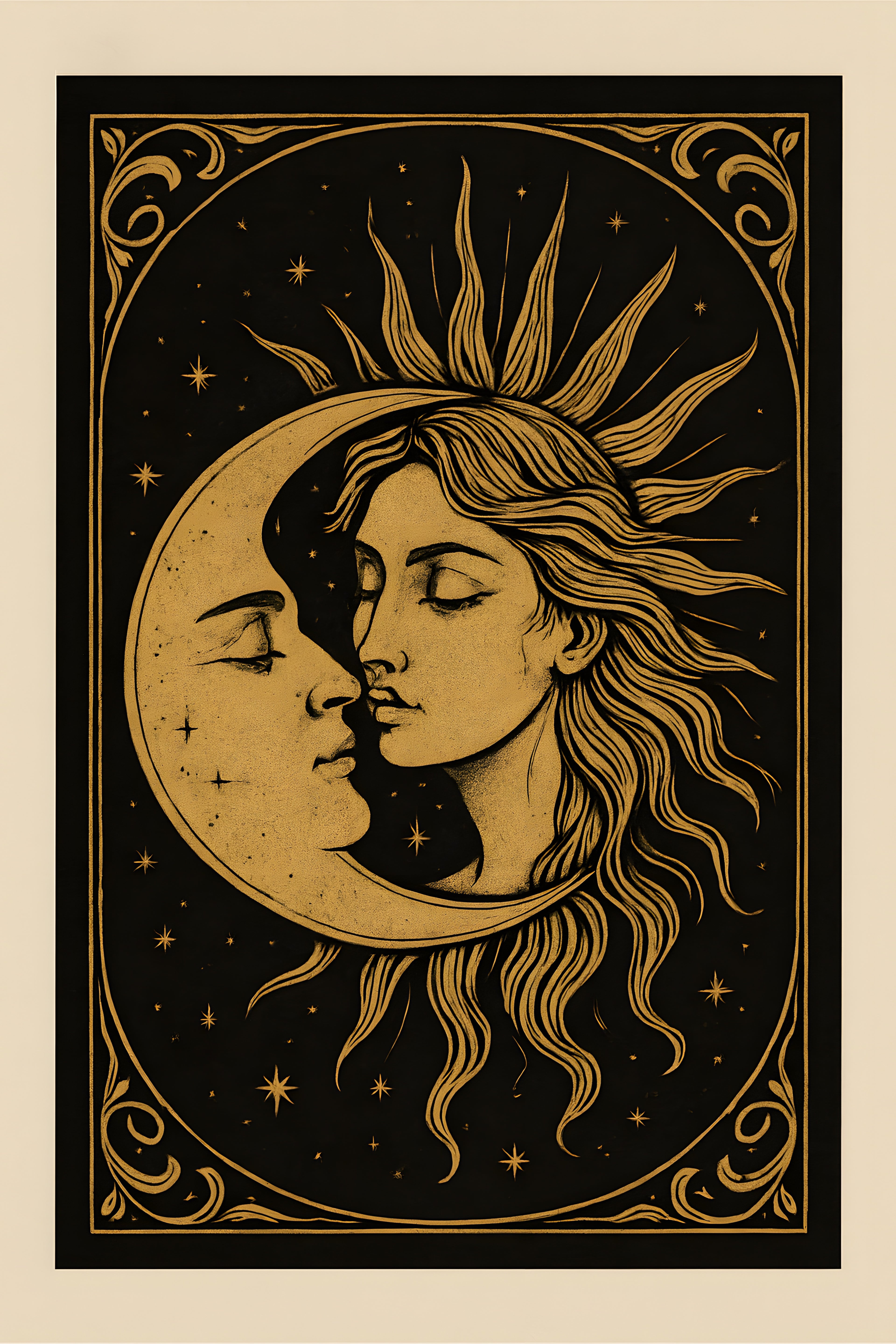 Sun and moon faces intertwined | Printable Wall Art | Instant Download