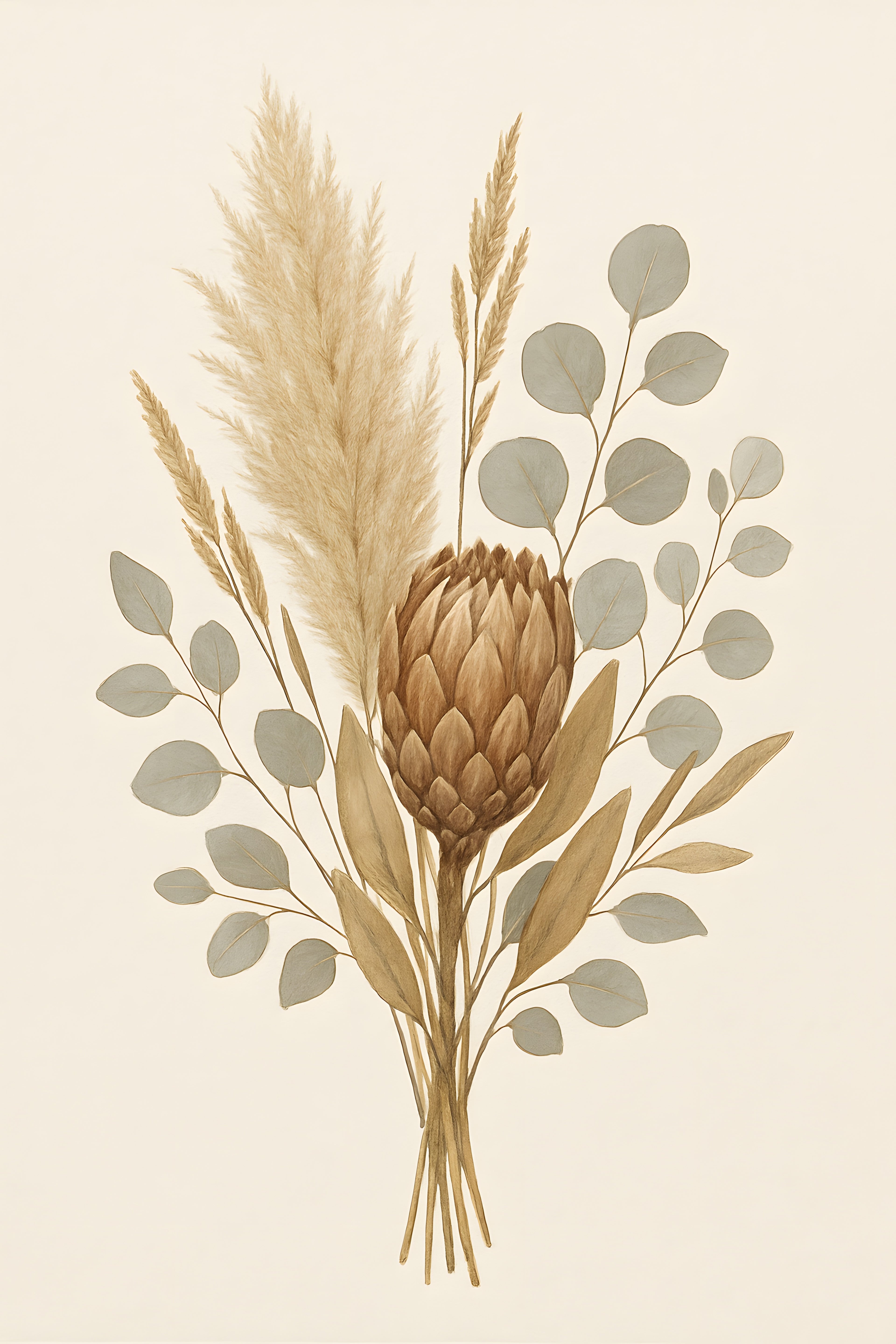 Dried flower bouquet with pampas grass | Printable Wall Art | Instant Download