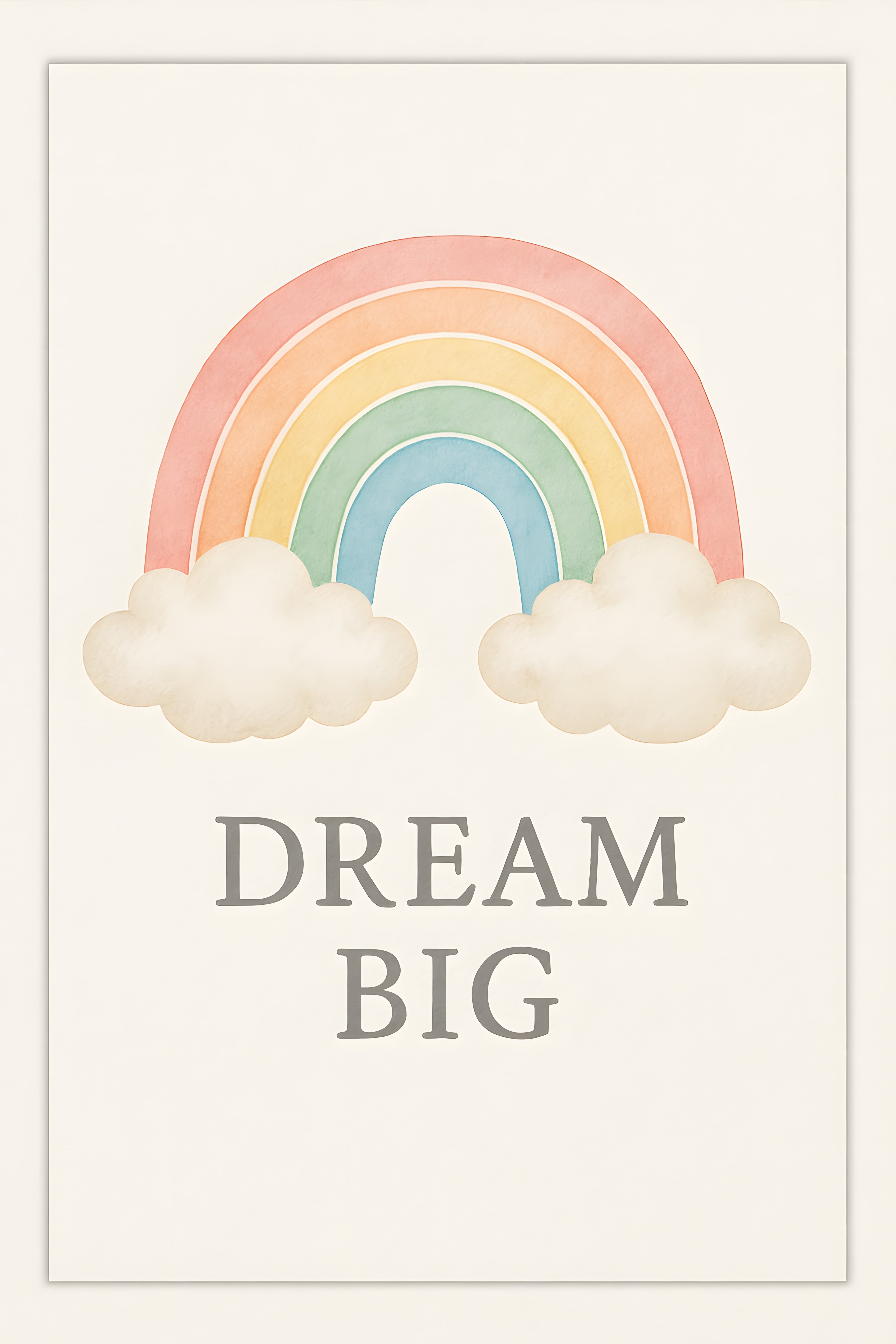 Watercolor rainbow with fluffy clouds | Printable Wall Art | Instant Download