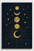 Mystical moon phases illustration in gold on dark navy ba... | Printable Wall Art | Instant Download