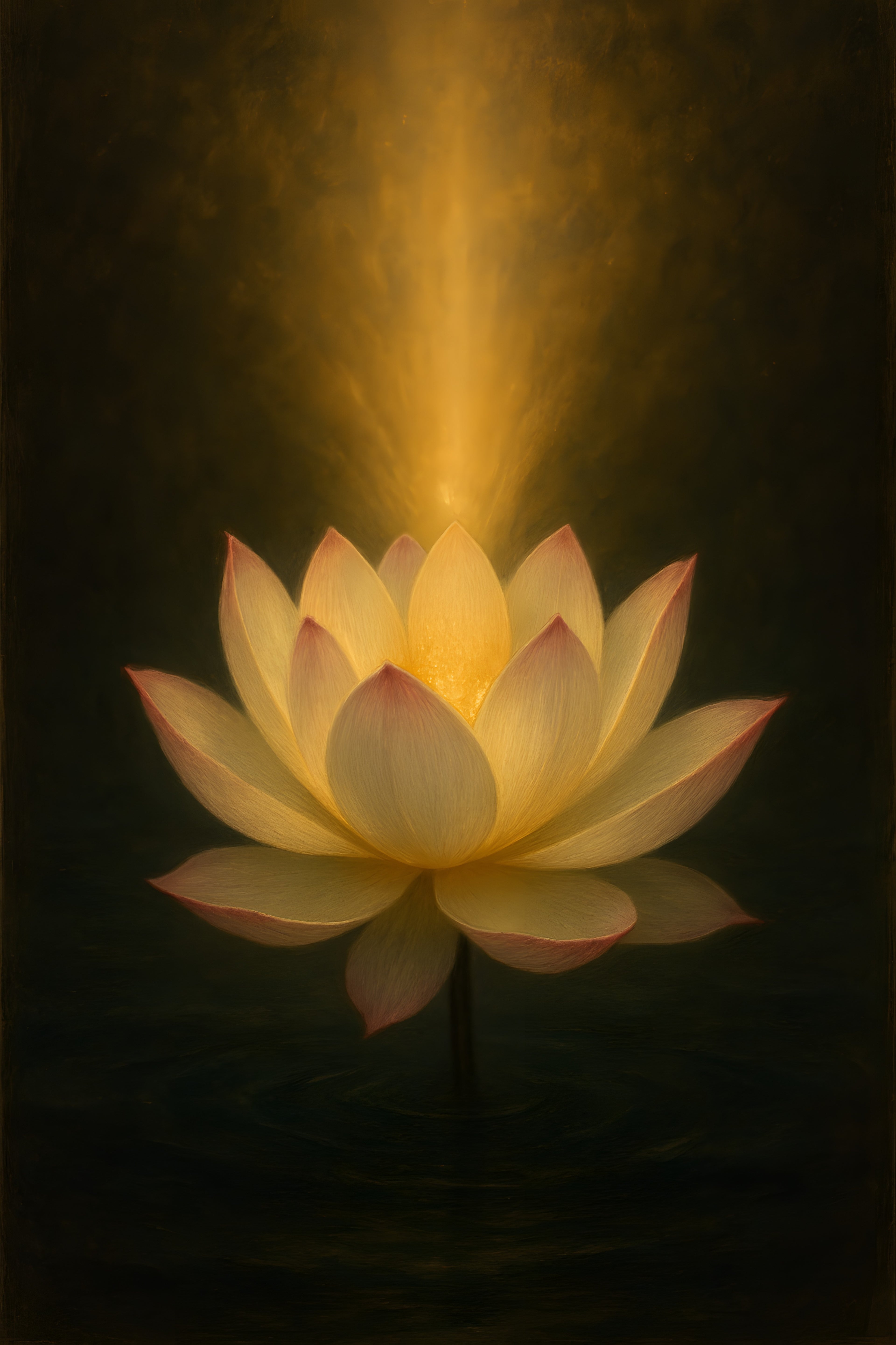 Lotus flower blooming from dark water with golden light | Printable Wall Art | Instant Download