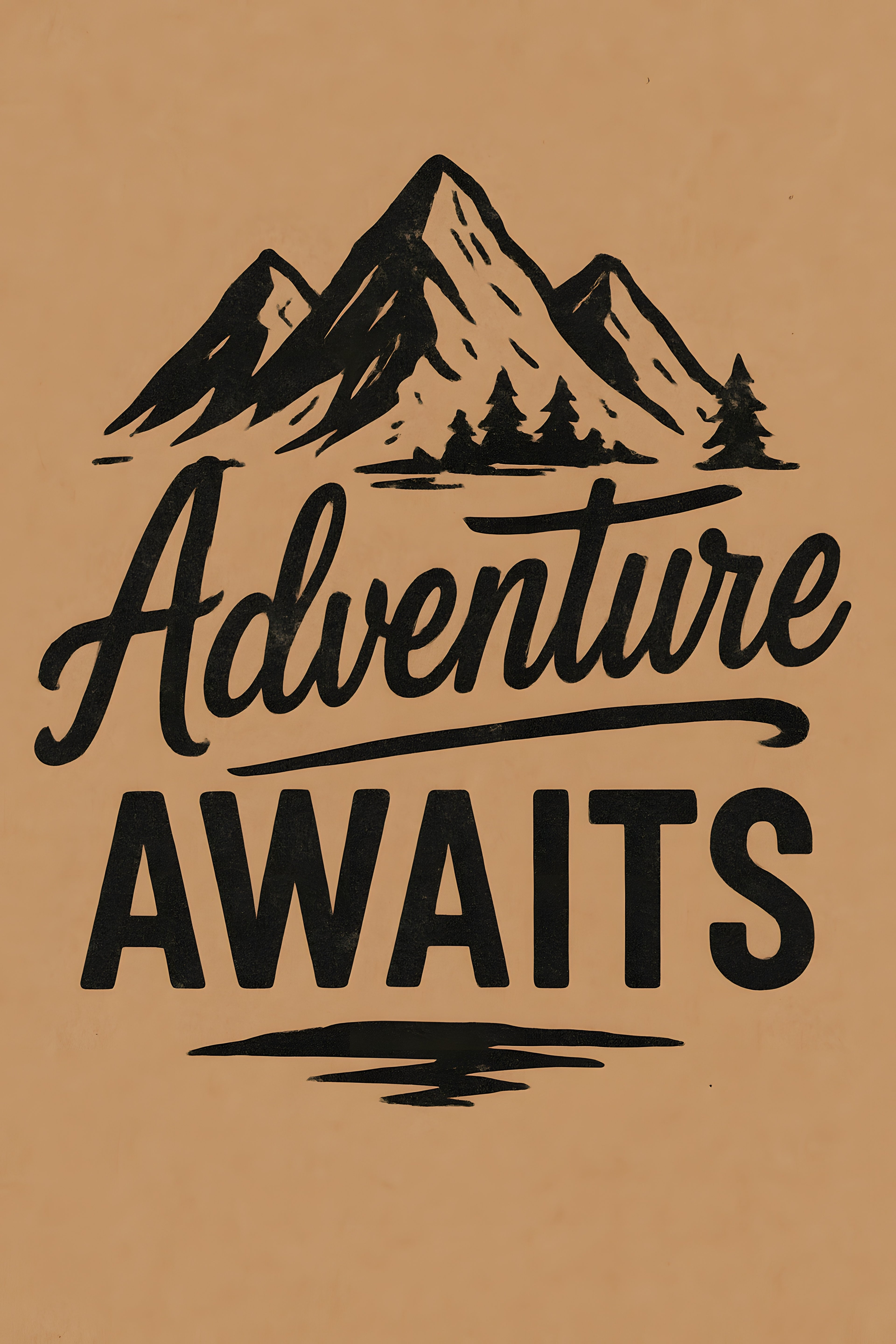 Hand-lettered 'adventure awaits' with mountain illustration | Printable Wall Art | Instant Download