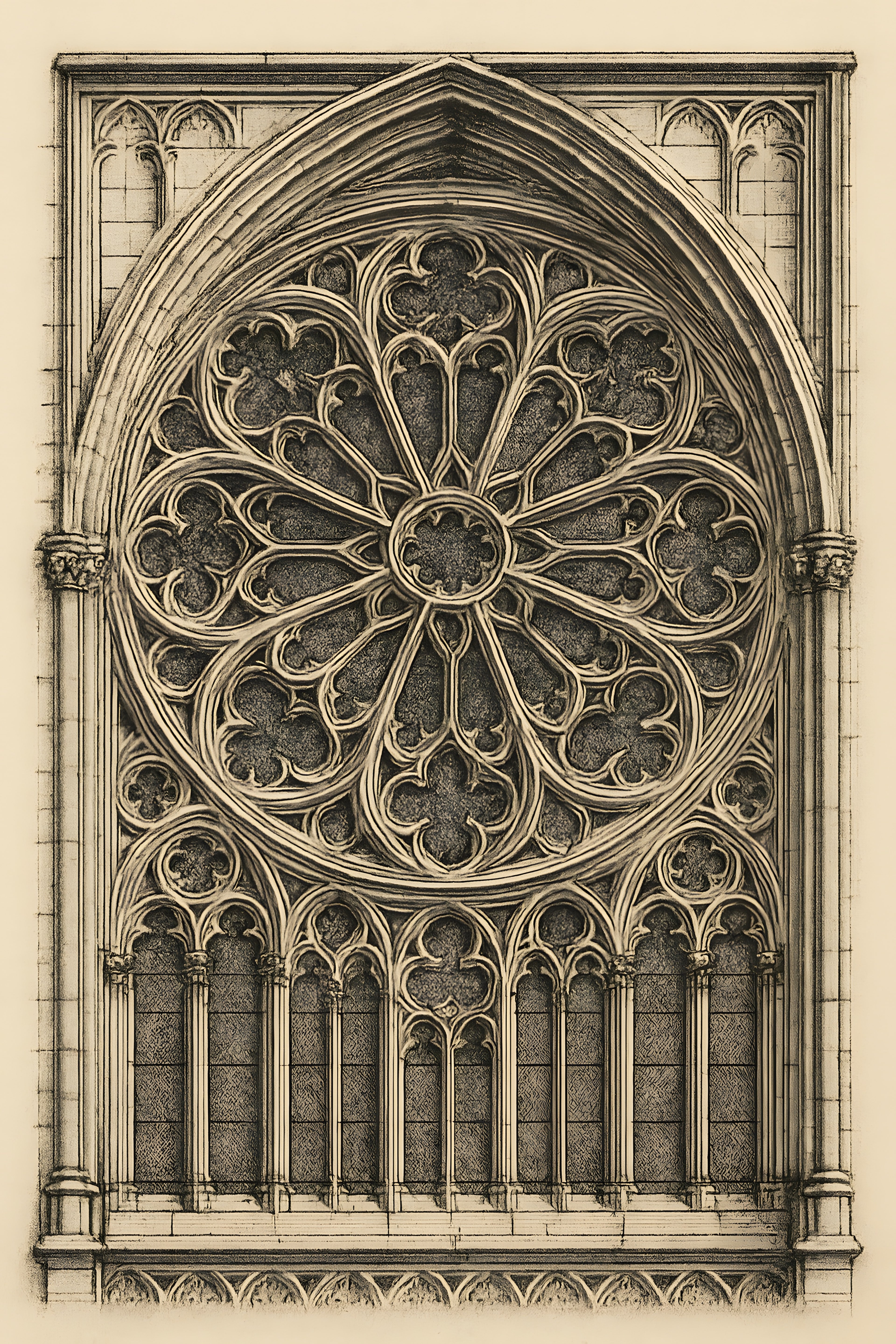 Detailed pen and ink drawing of a gothic rose window | Printable Wall Art | Instant Download