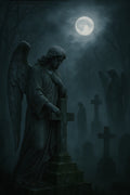 Haunting misty graveyard with ancient stone angels | Printable Wall Art | Instant Download