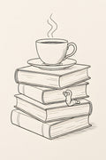 Line drawing of stacked books with coffee cup on top | Printable Wall Art | Instant Download