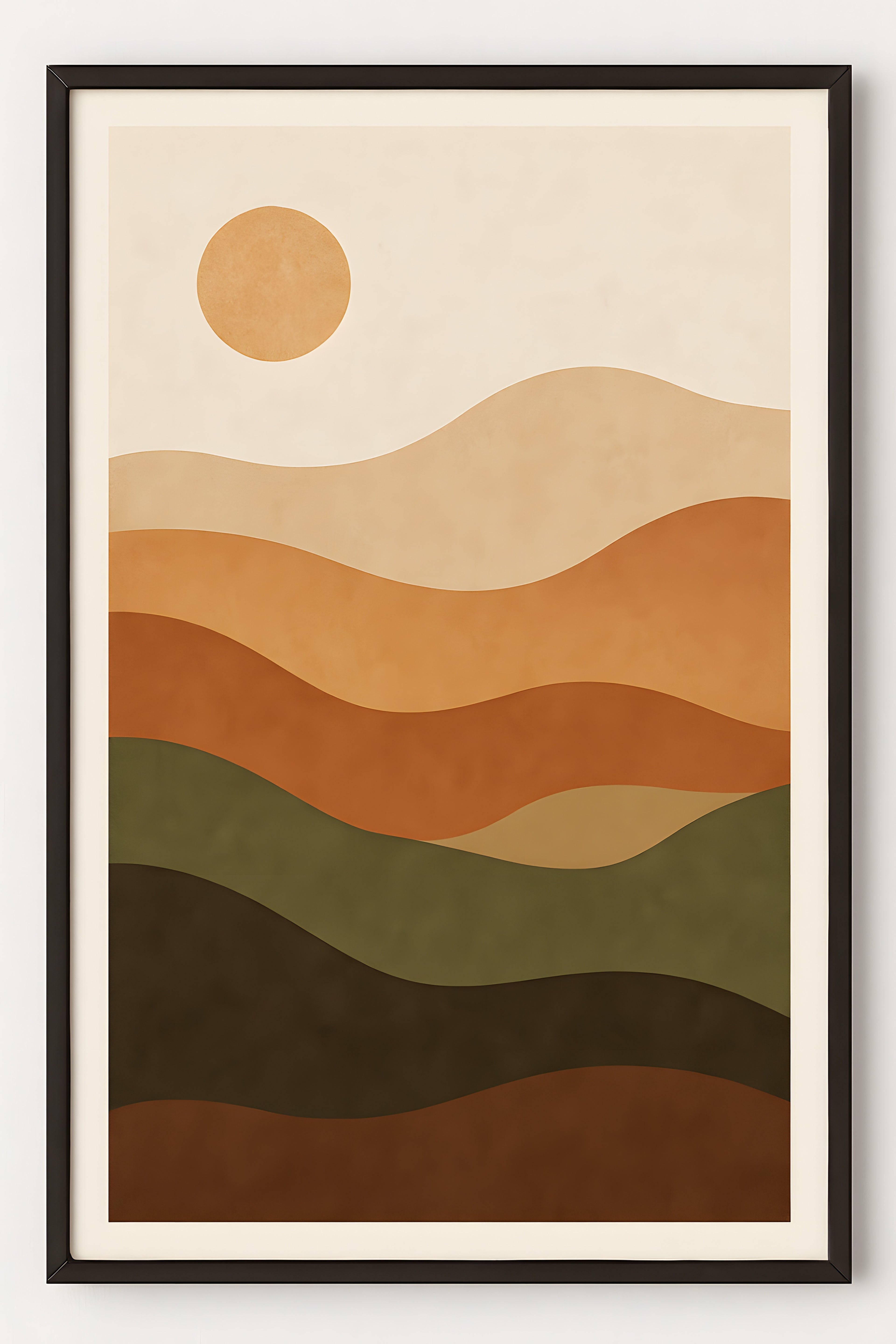 Abstract boho landscape with layered hills in muted earth... | Printable Wall Art | Instant Download