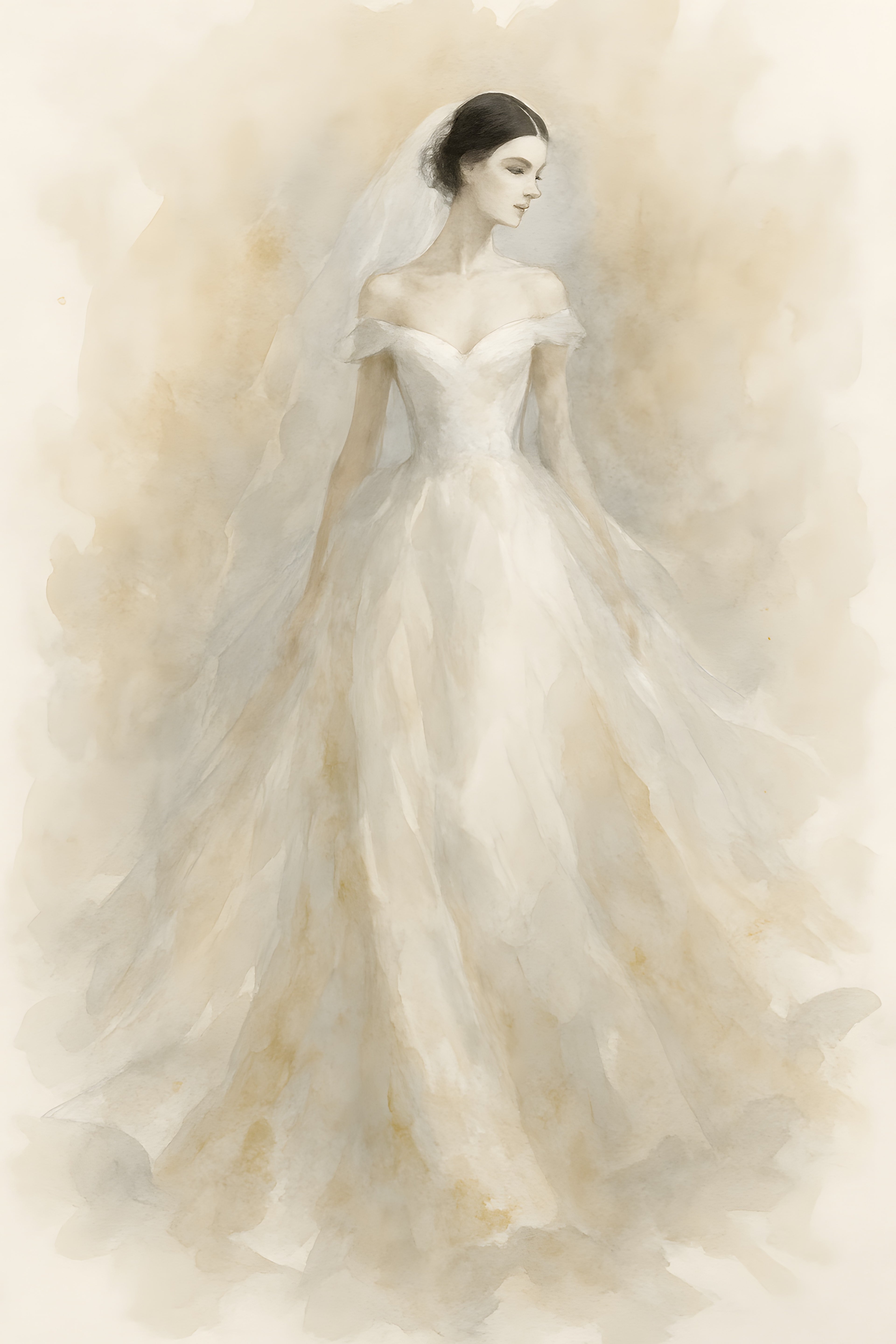 Haute couture gown illustration in flowing watercolor | Printable Wall Art | Instant Download
