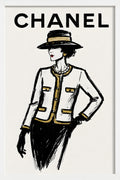 Chanel-inspired fashion sketch with bold black and white ... | Printable Wall Art | Instant Download