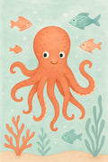 Whimsical underwater scene with friendly octopus and fish | Printable Wall Art | Instant Download