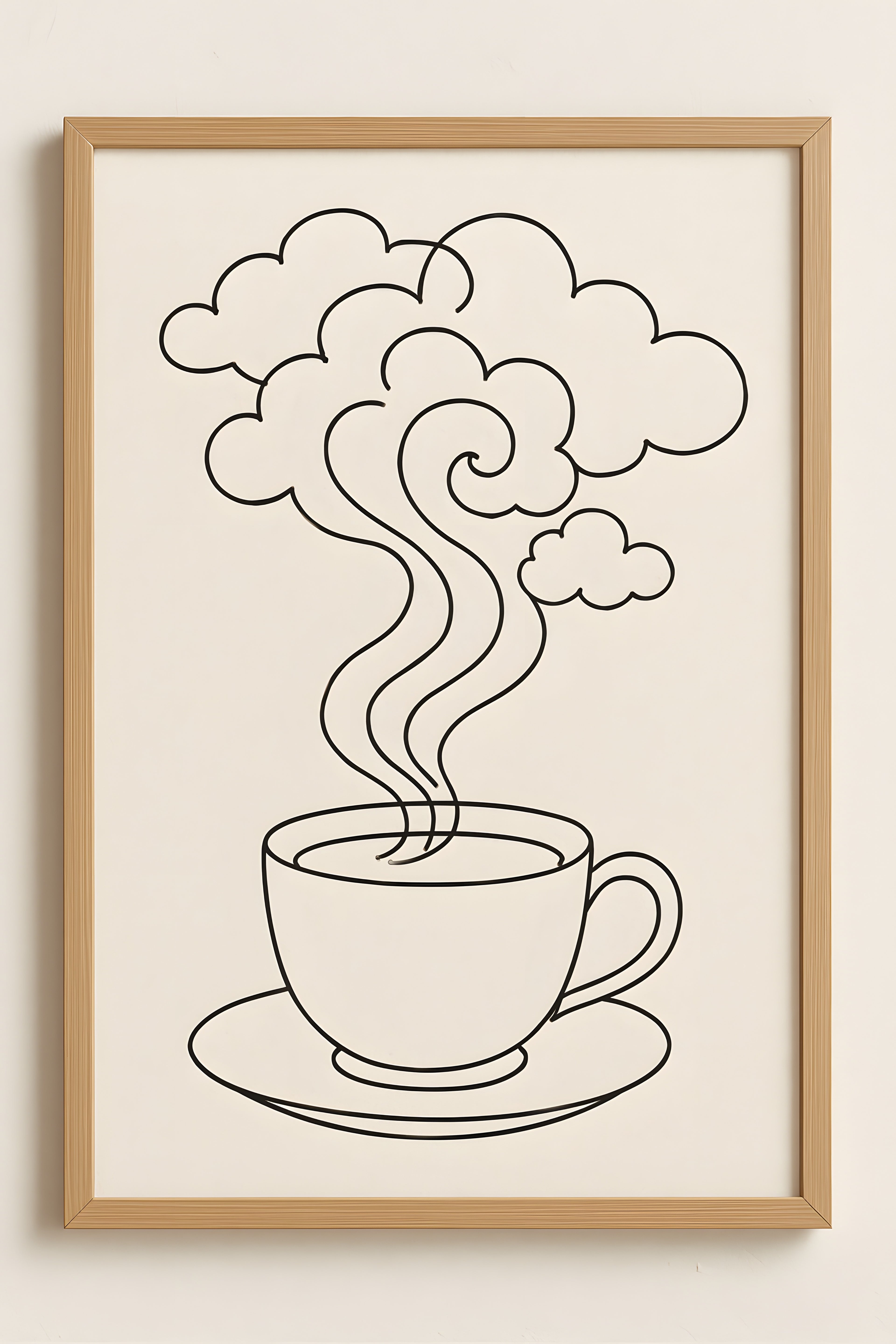 Continuous line art of a coffee cup with steam swirling i... | Printable Wall Art | Instant Download