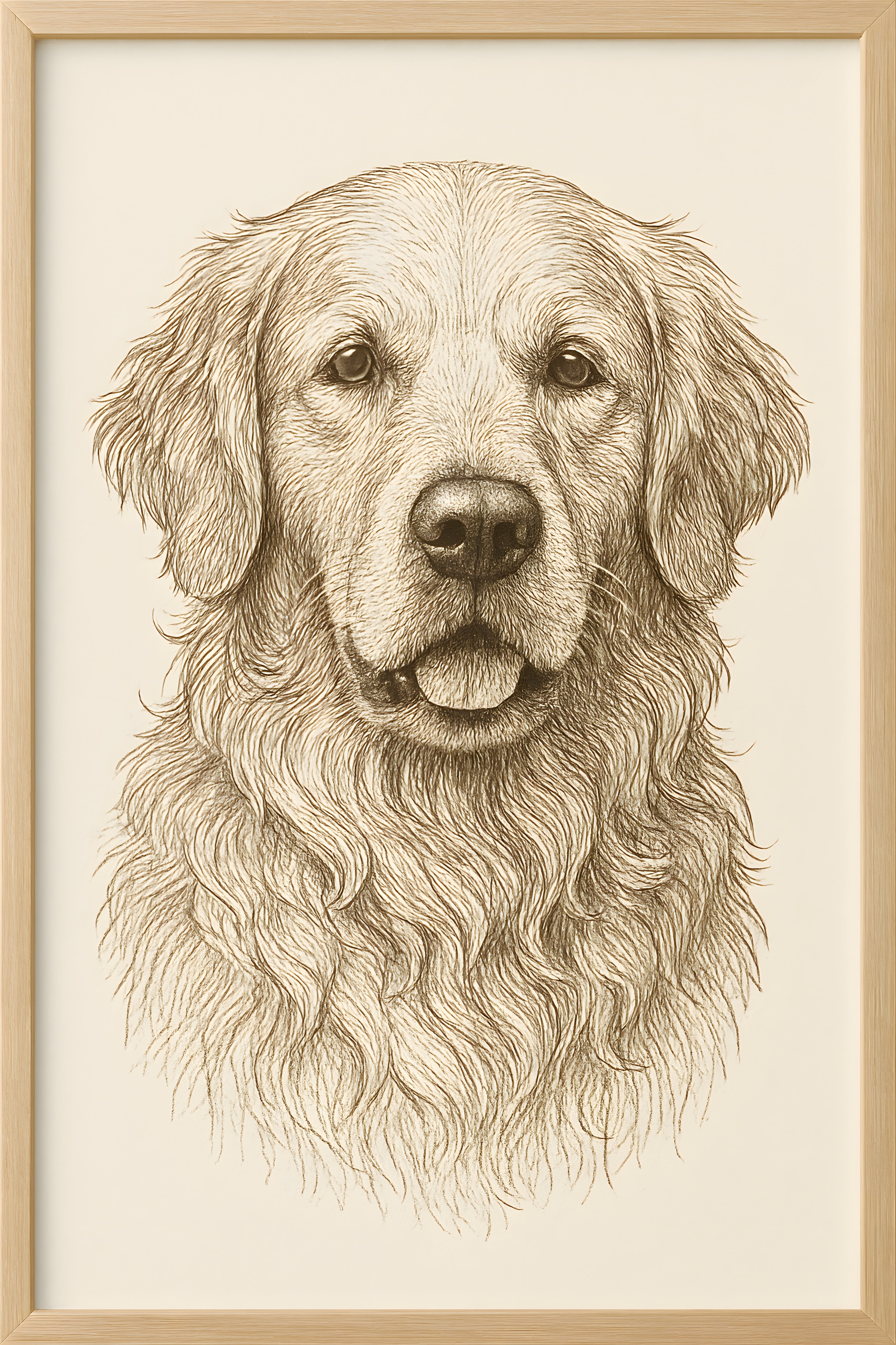 Line art illustration of a dog portrait — golden retriever | Printable Wall Art | Instant Download