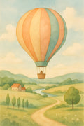 Whimsical watercolor illustration of a hot air balloon ov... | Printable Wall Art | Instant Download