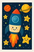 Outer space adventure illustration with cute rocket | Printable Wall Art | Instant Download
