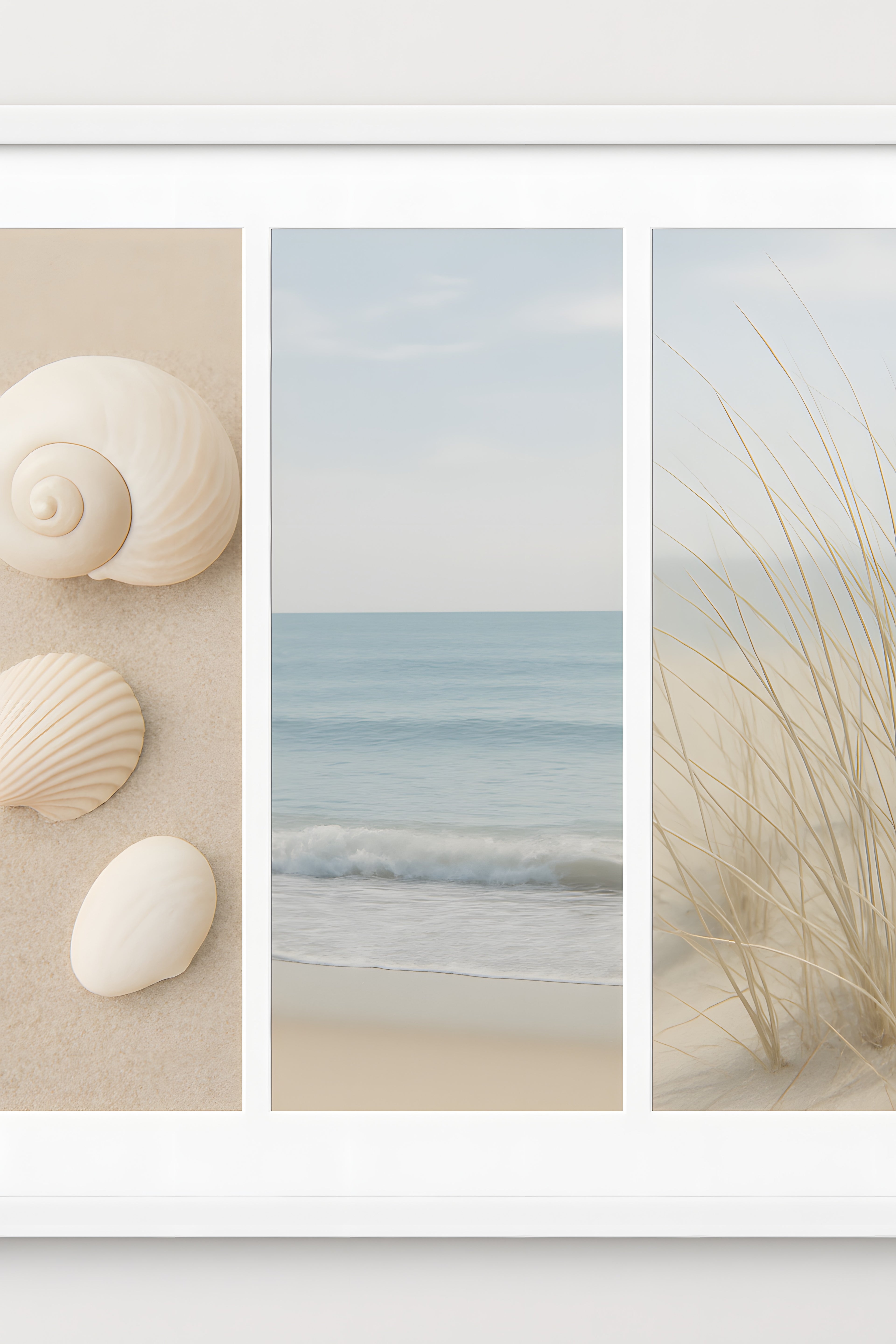 Triptych of coastal photography: shells on sand | Printable Wall Art | Instant Download