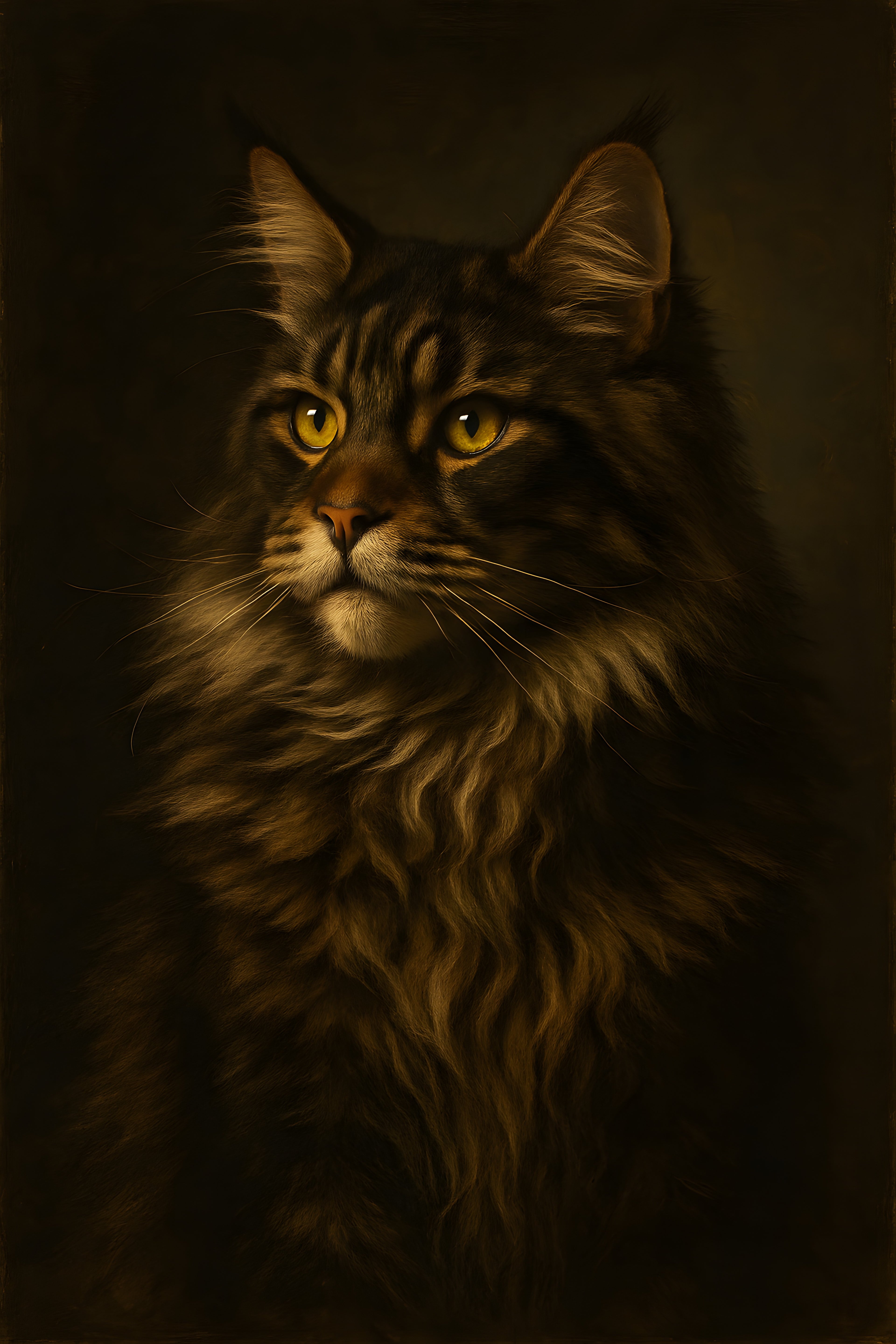Majestic Maine Coon cat portrait in dramatic studio lighting | Printable Wall Art | Instant Download