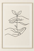 Continuous line drawing of hands holding a small plant | Printable Wall Art | Instant Download