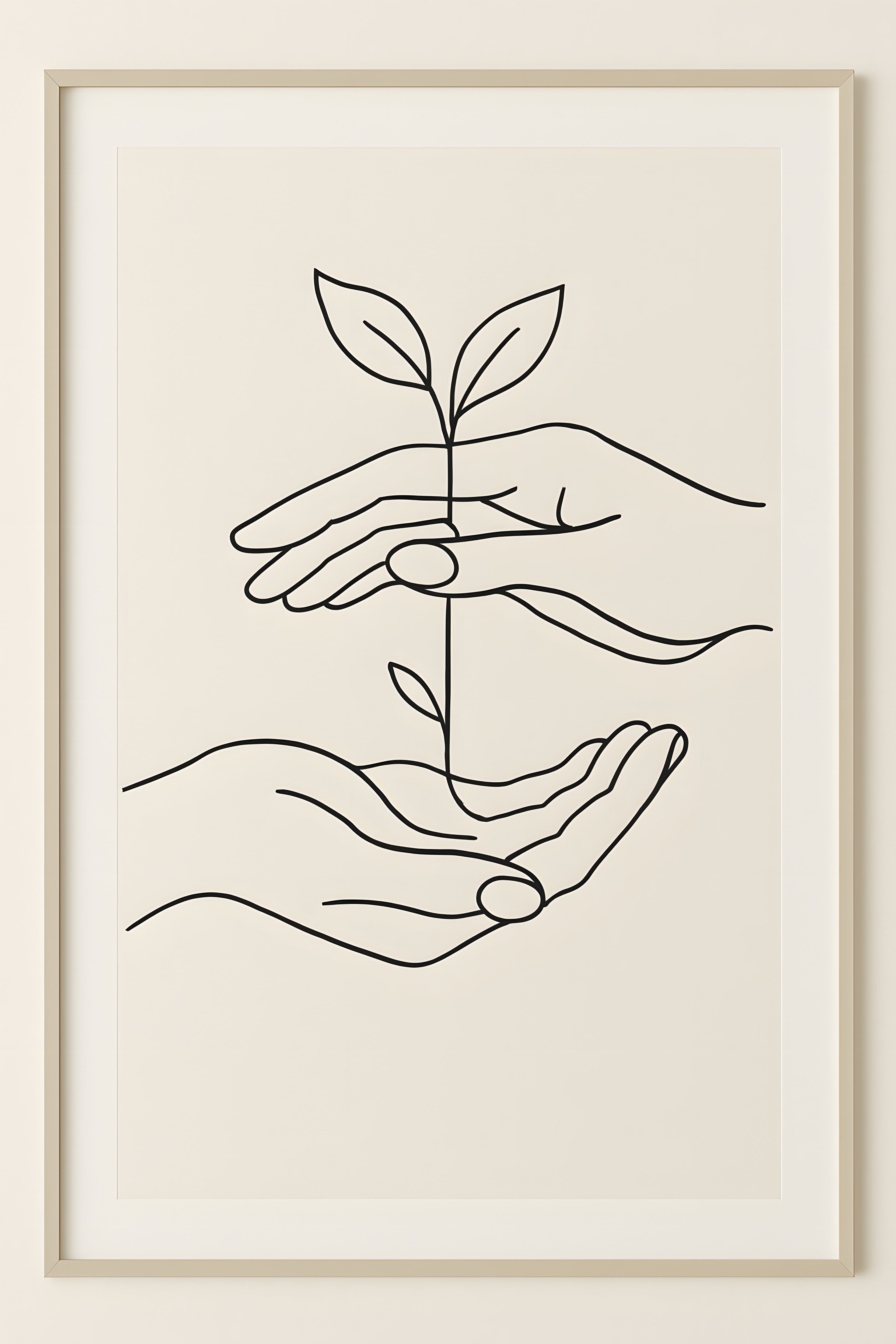 Continuous line drawing of hands holding a small plant | Printable Wall Art | Instant Download