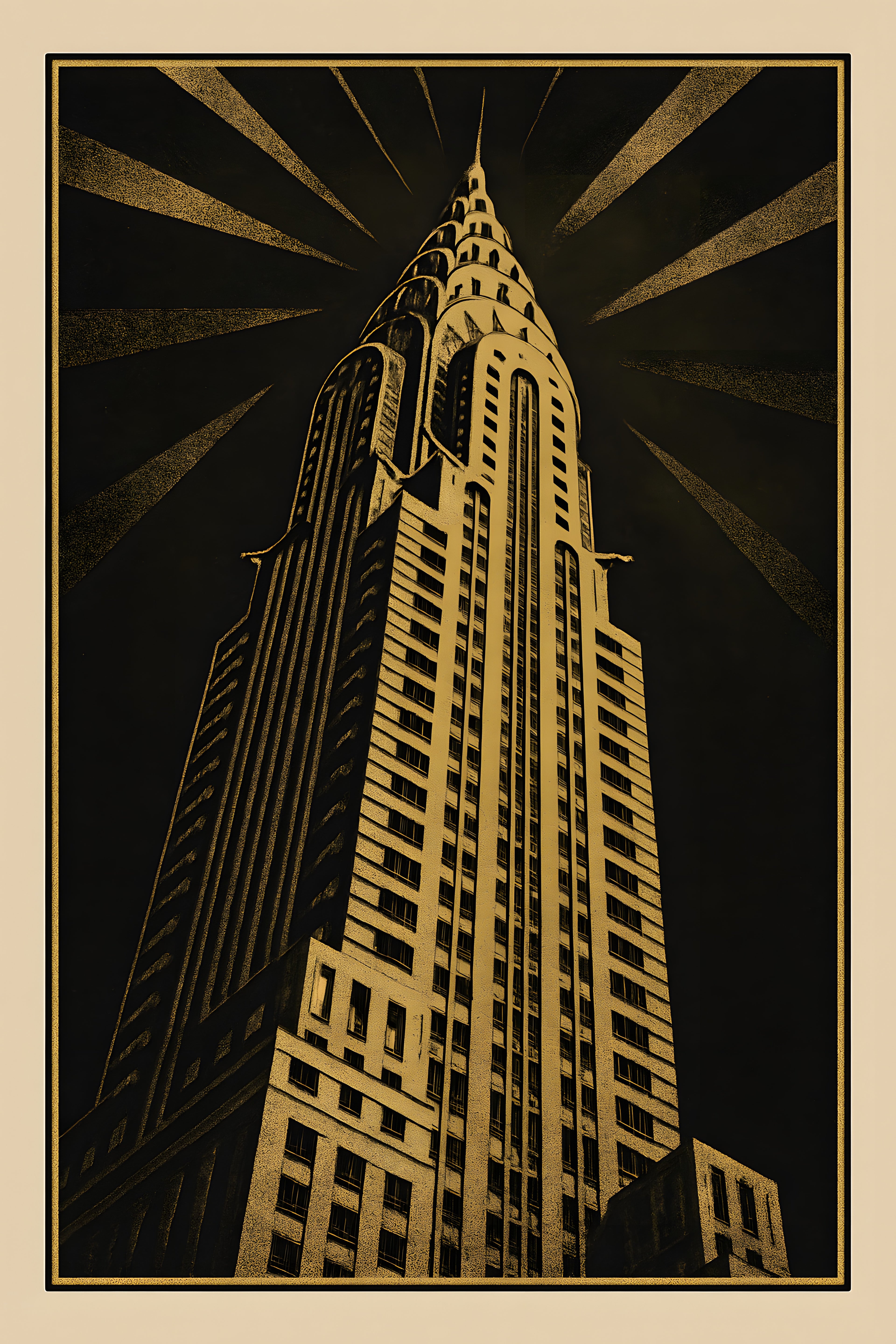 Art deco skyscraper illustration in dramatic upward persp... | Printable Wall Art | Instant Download