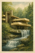 Frank Lloyd Wright inspired architectural illustration | Printable Wall Art | Instant Download
