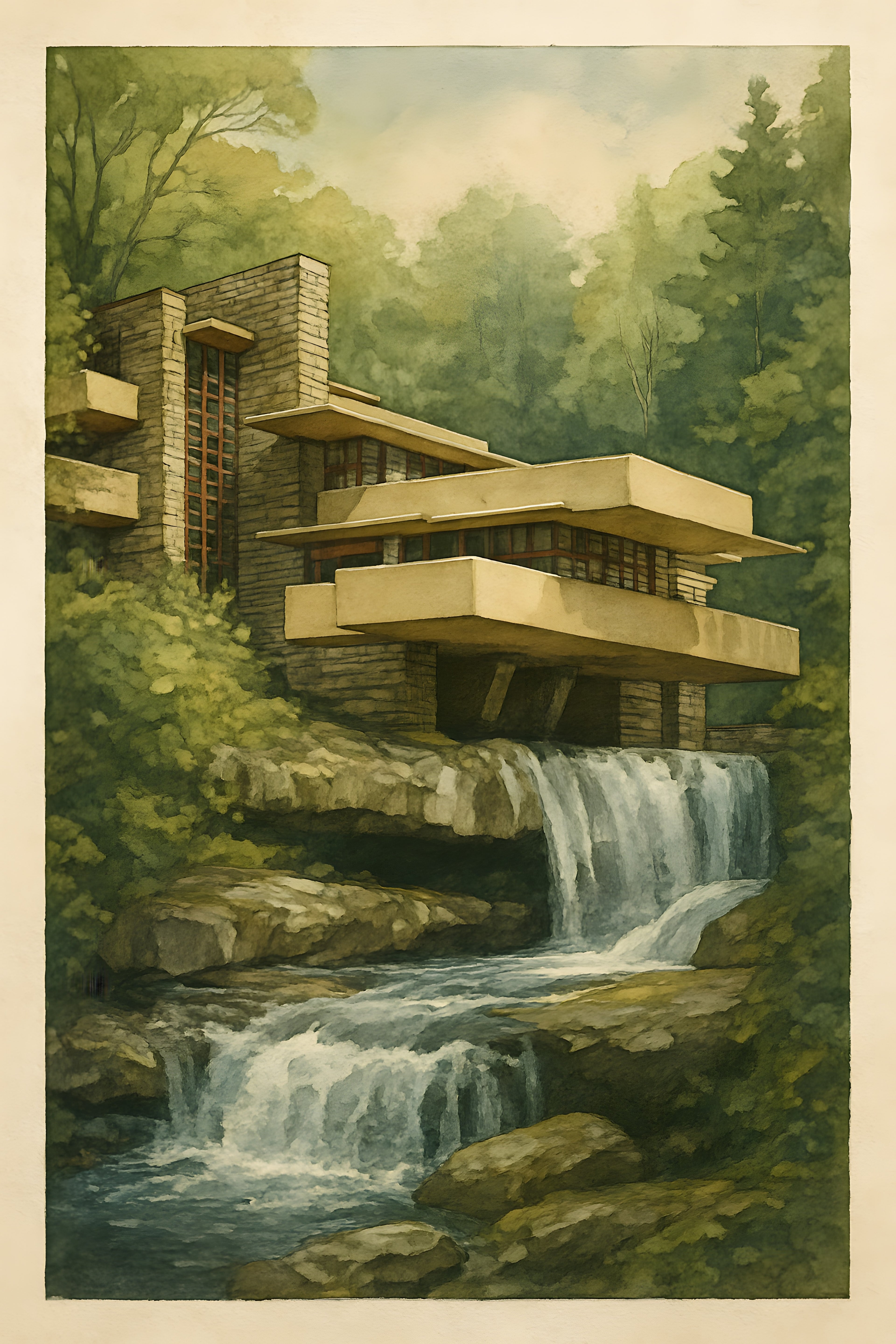 Frank Lloyd Wright inspired architectural illustration | Printable Wall Art | Instant Download