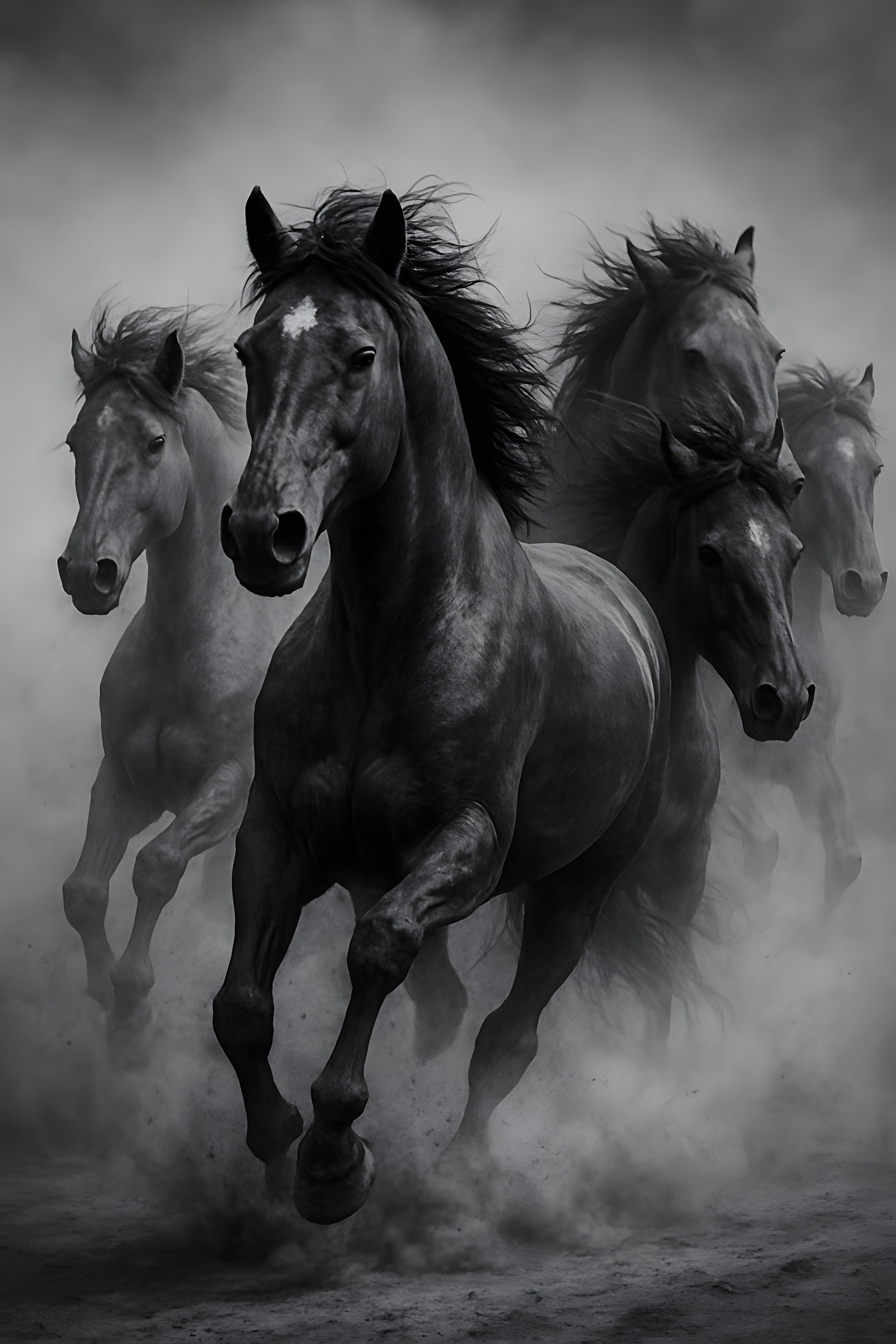 Black and white photography of wild horses running | Printable Wall Art | Instant Download