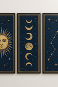 Set of three celestial prints: sun face | Printable Wall Art | Instant Download
