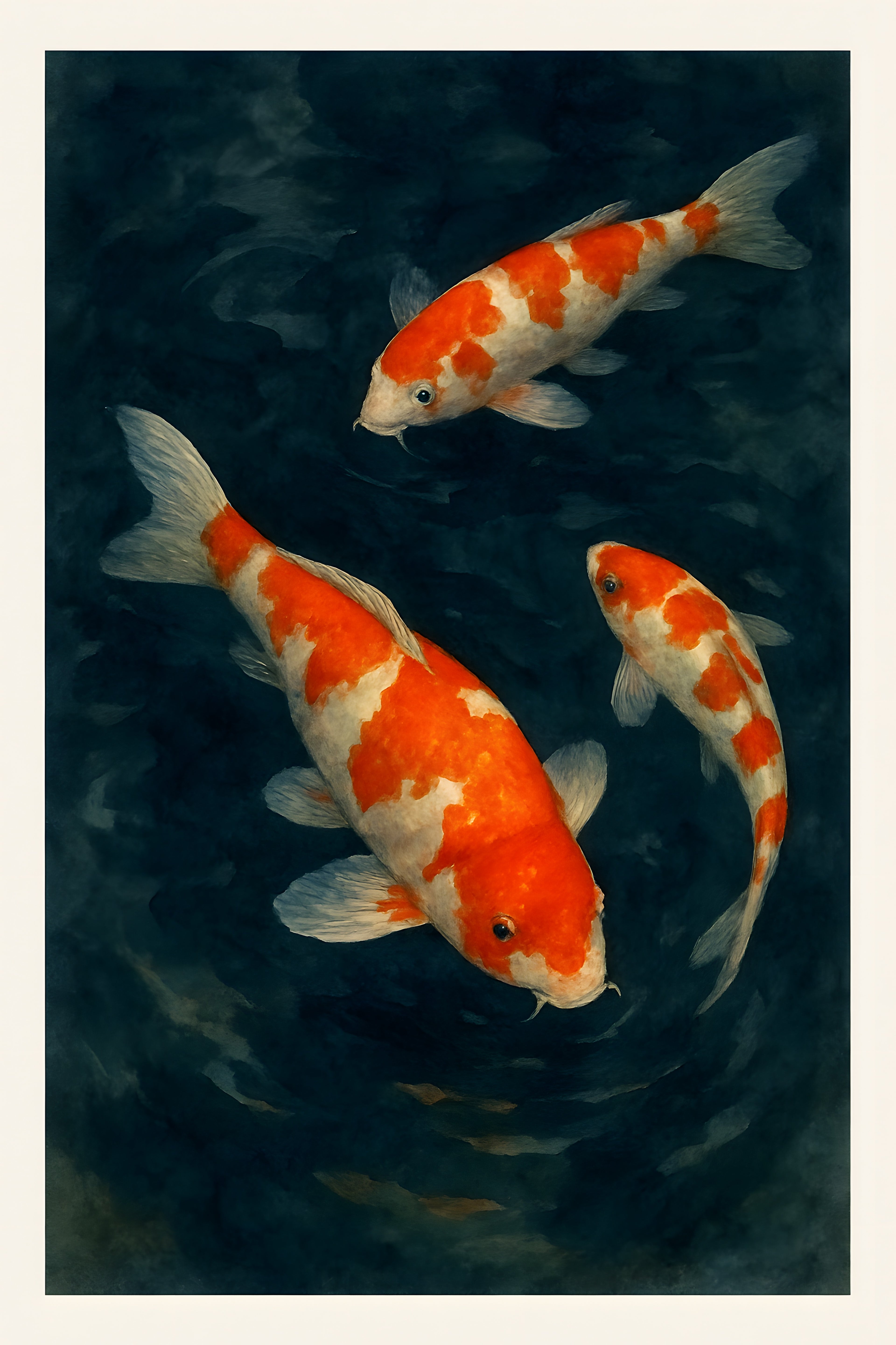Watercolor koi fish swimming in dark pond | Printable Wall Art | Instant Download