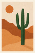 Desert landscape with cactus and sun in warm earth tones | Printable Wall Art | Instant Download