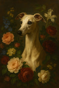 Elegant whippet dog portrait in vintage botanical setting... | Printable Wall Art | Instant Download