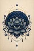Mystical third eye illustration surrounded by lotus and g... | Printable Wall Art | Instant Download