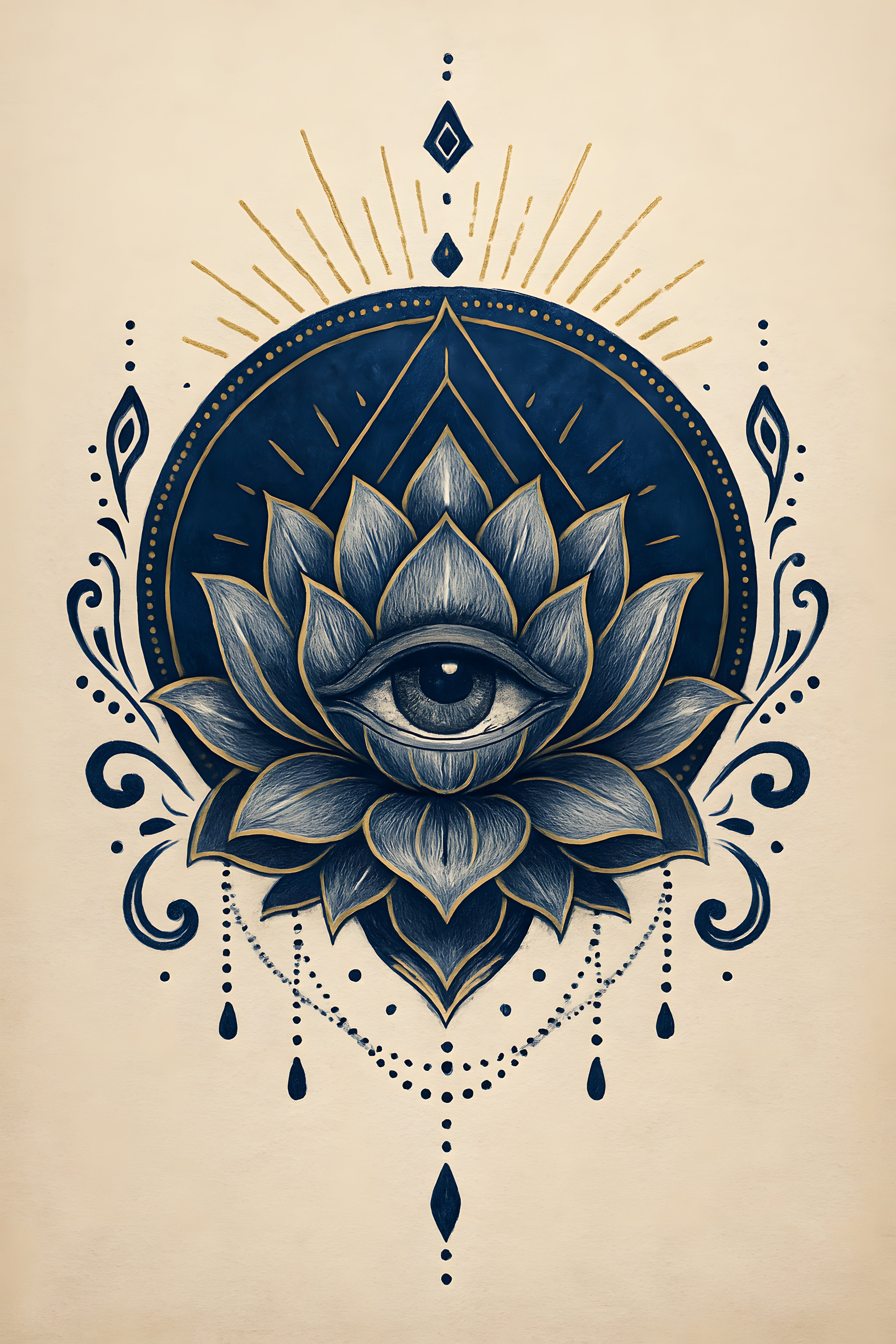 Mystical third eye illustration surrounded by lotus and g... | Printable Wall Art | Instant Download