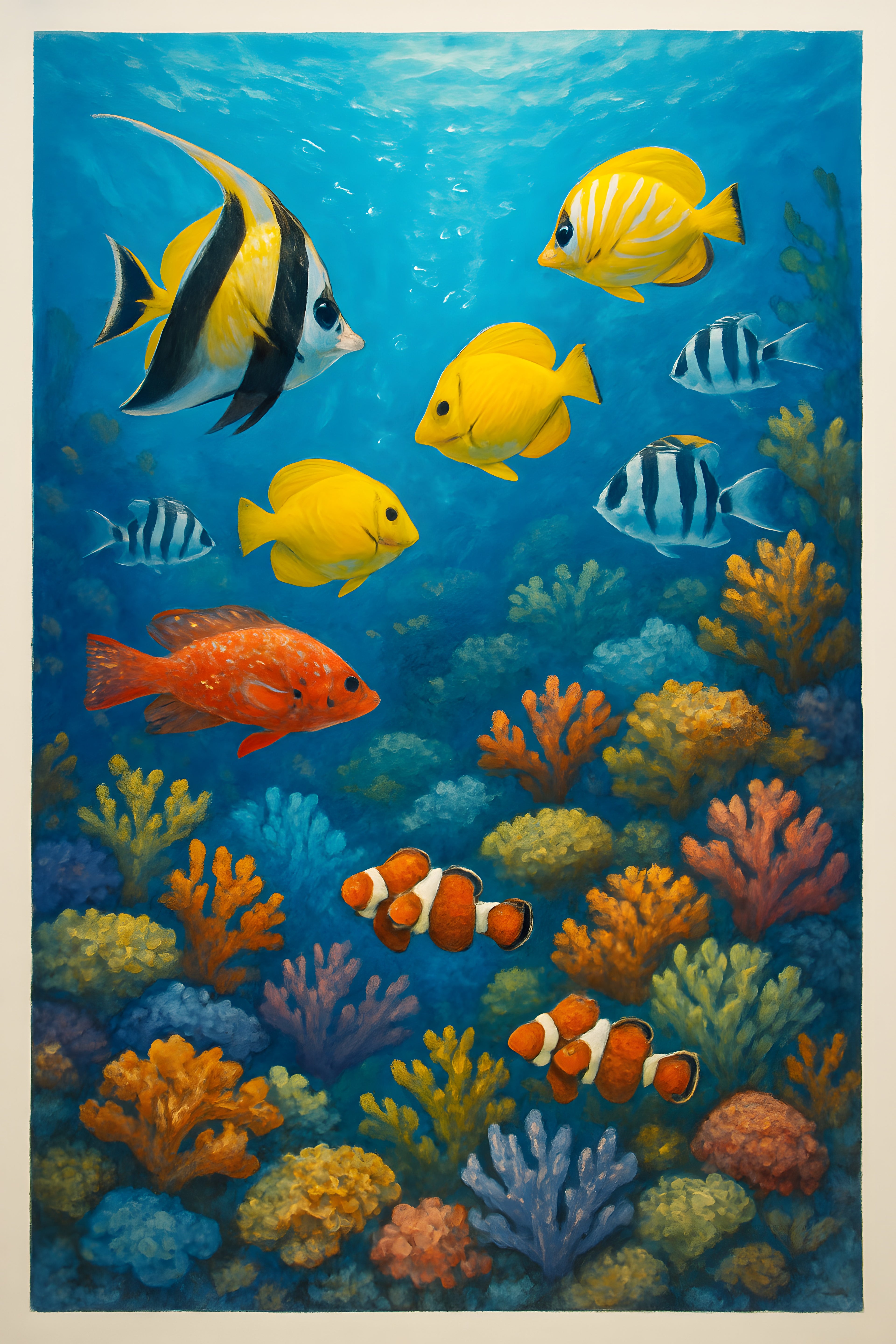 Underwater coral reef scene with colorful tropical fish | Printable Wall Art | Instant Download