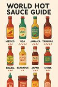 Illustrated world hot sauce guide with colorful bottles a... | Printable Wall Art | Instant Download
