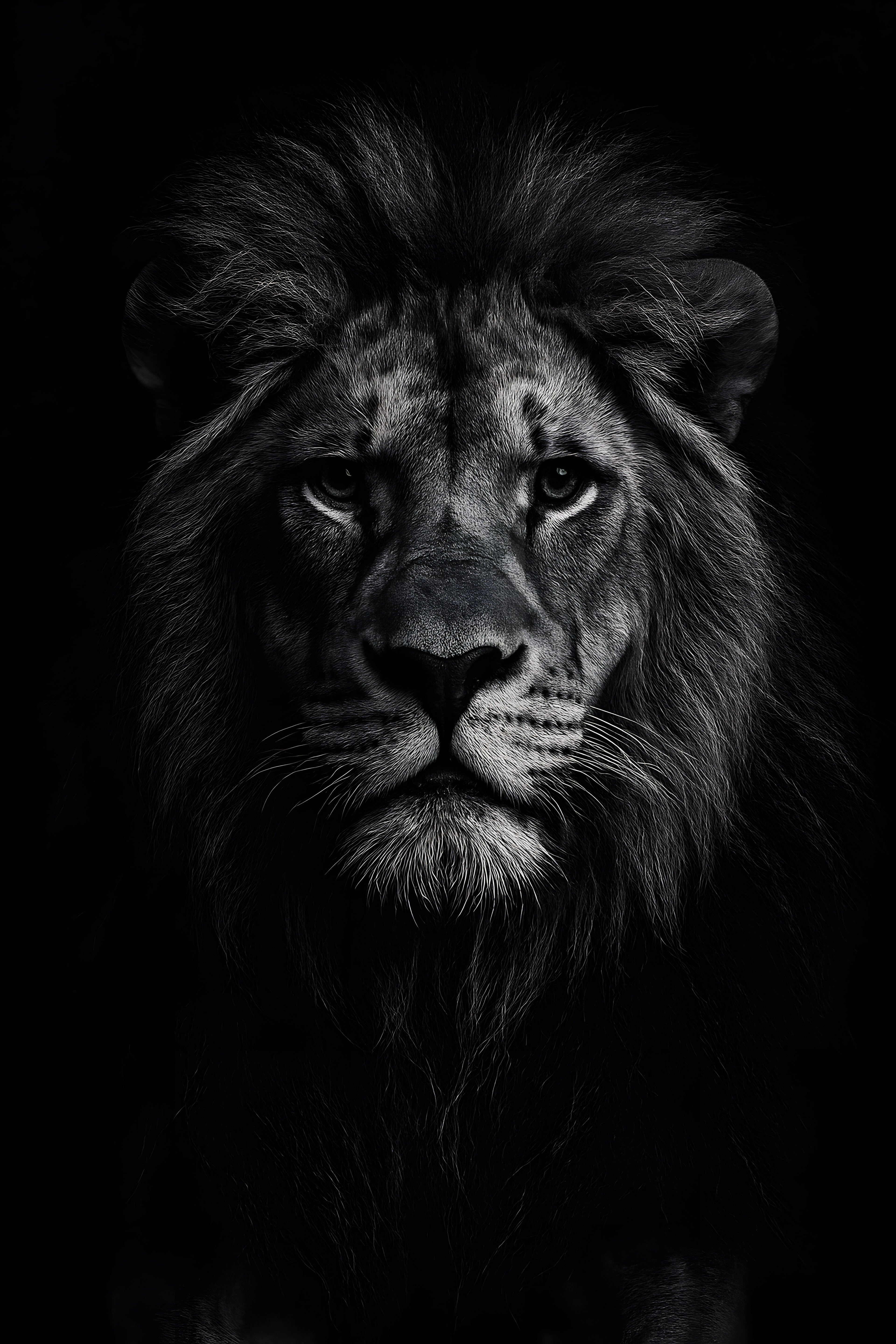 High contrast black and white portrait of a lion | Printable Wall Art | Instant Download