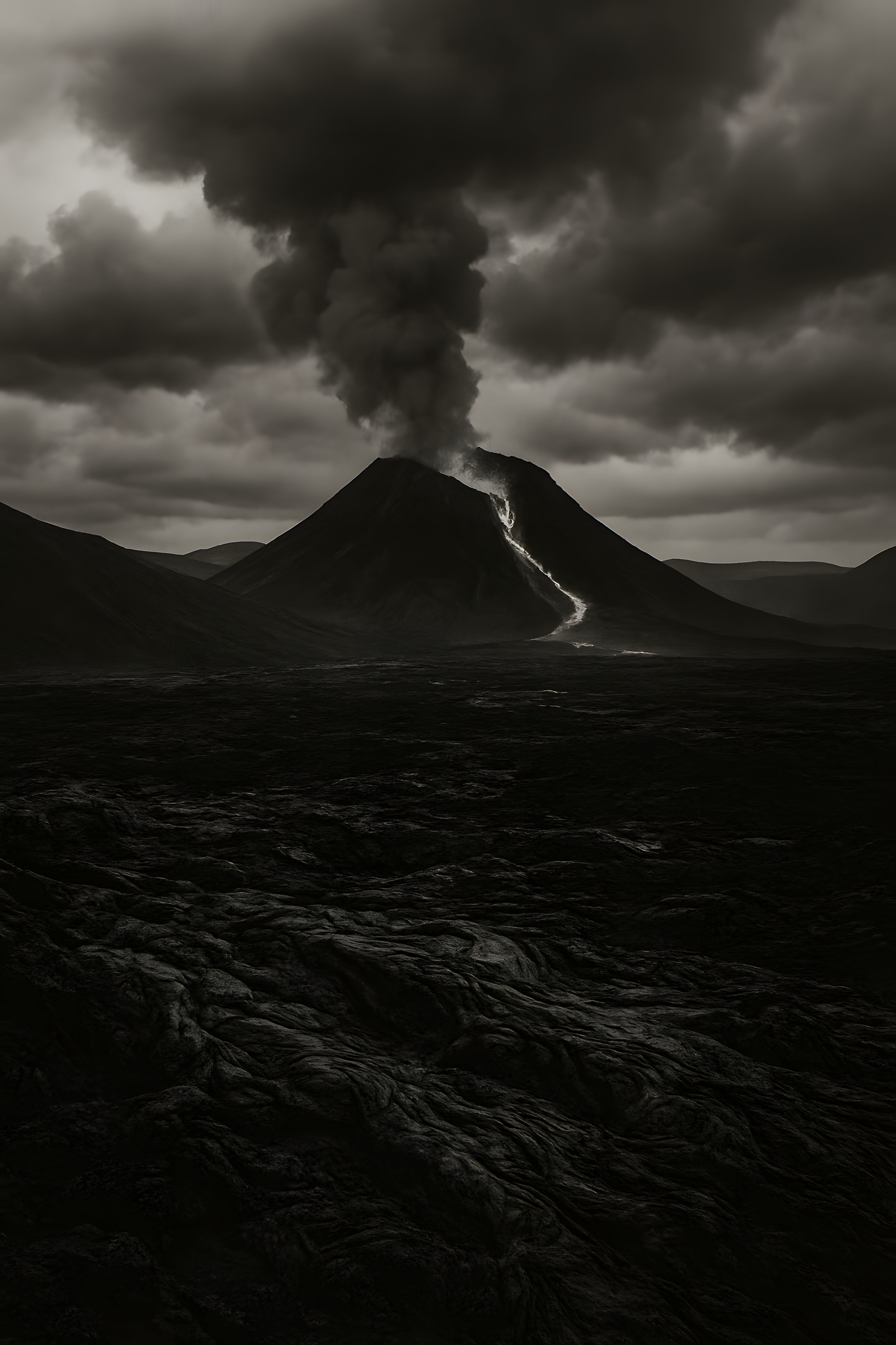 Volcanic landscape with lava fields and dramatic clouds | Printable Wall Art | Instant Download