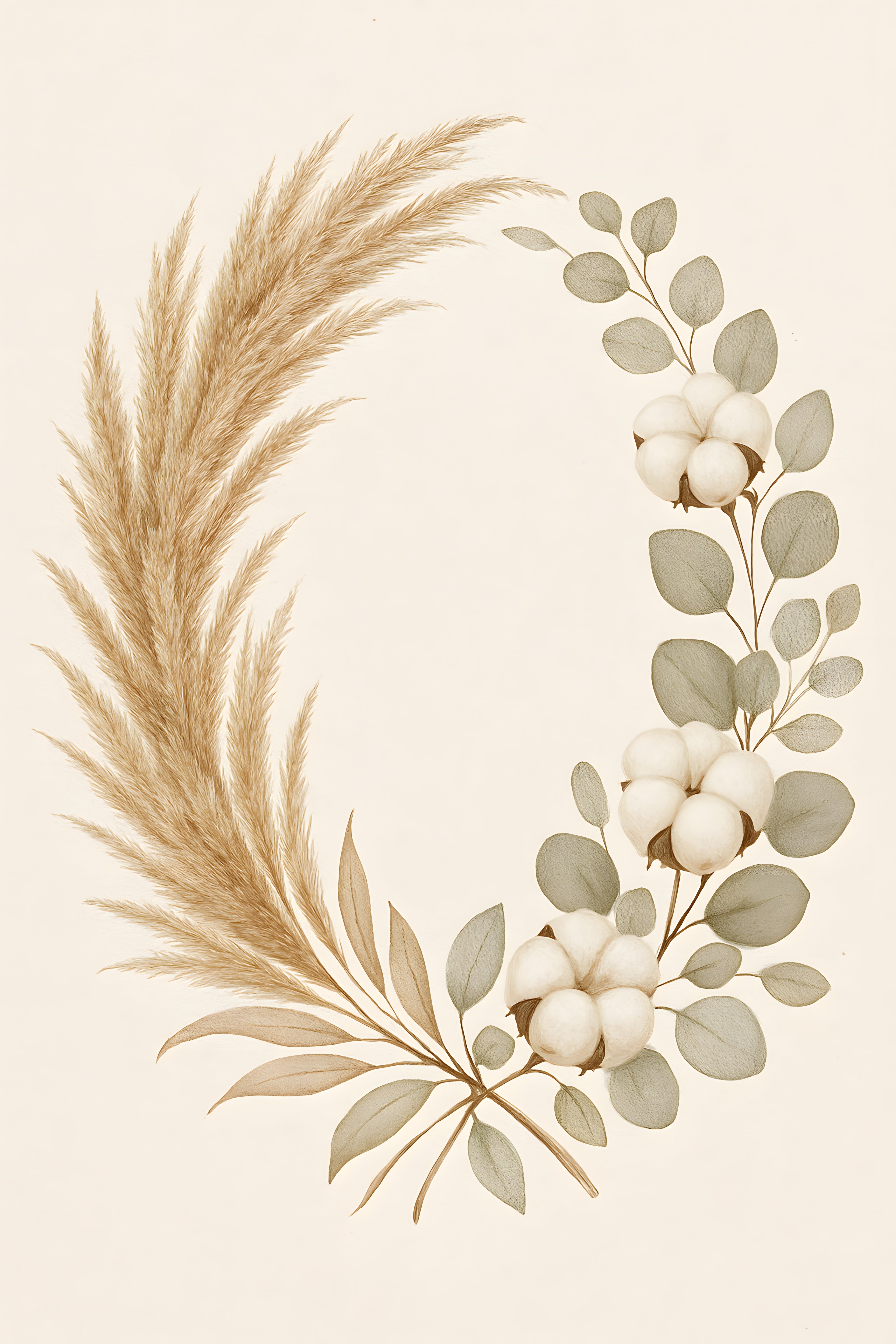 Boho floral wreath with dried pampas grass | Printable Wall Art | Instant Download