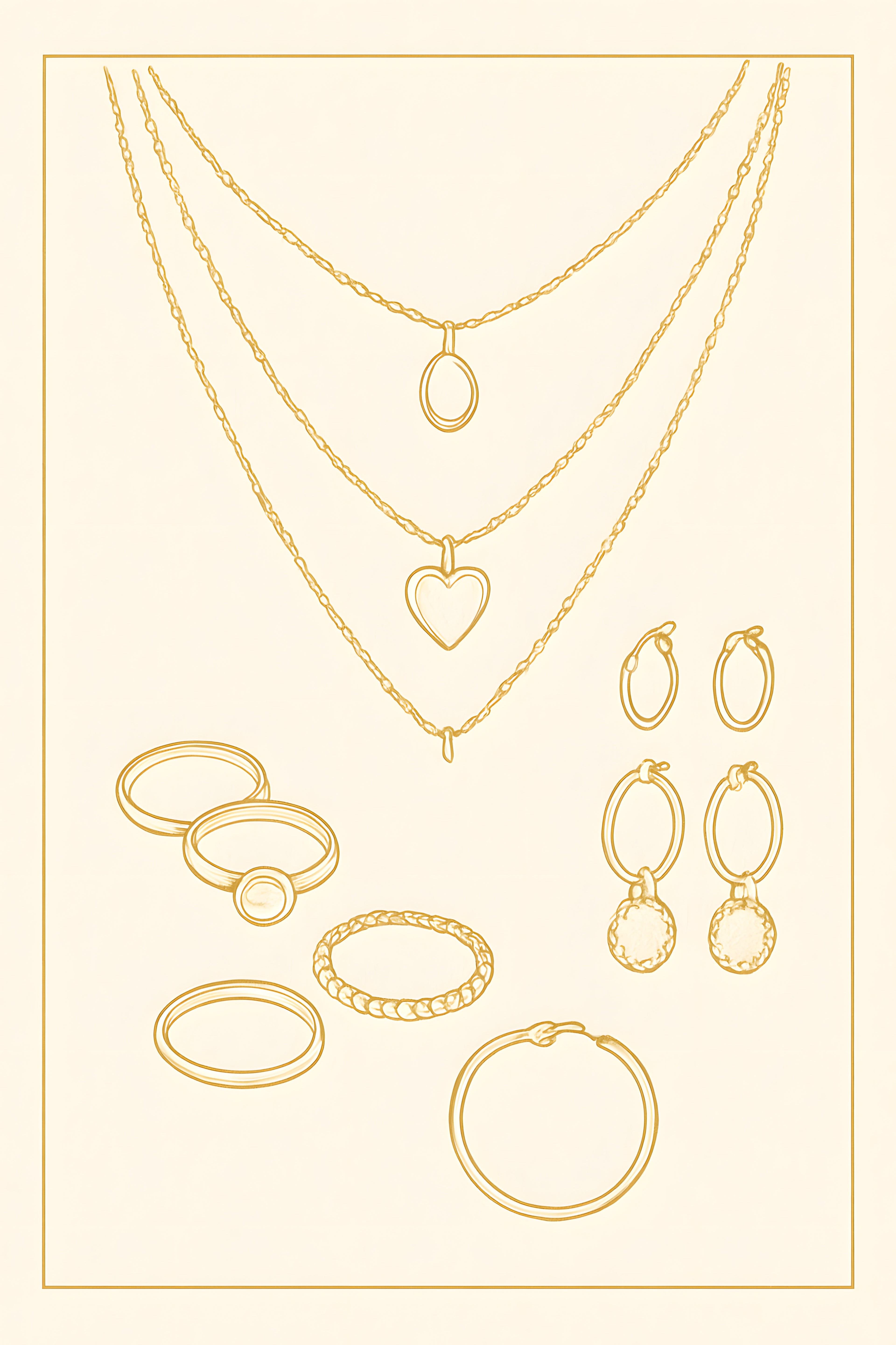 Jewelry illustration — layered necklaces | Printable Wall Art | Instant Download