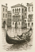Detailed pen and ink sketch of a Venetian gondola with hi... | Printable Wall Art | Instant Download