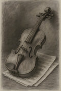 Charcoal still life of old violin and sheet music | Printable Wall Art | Instant Download