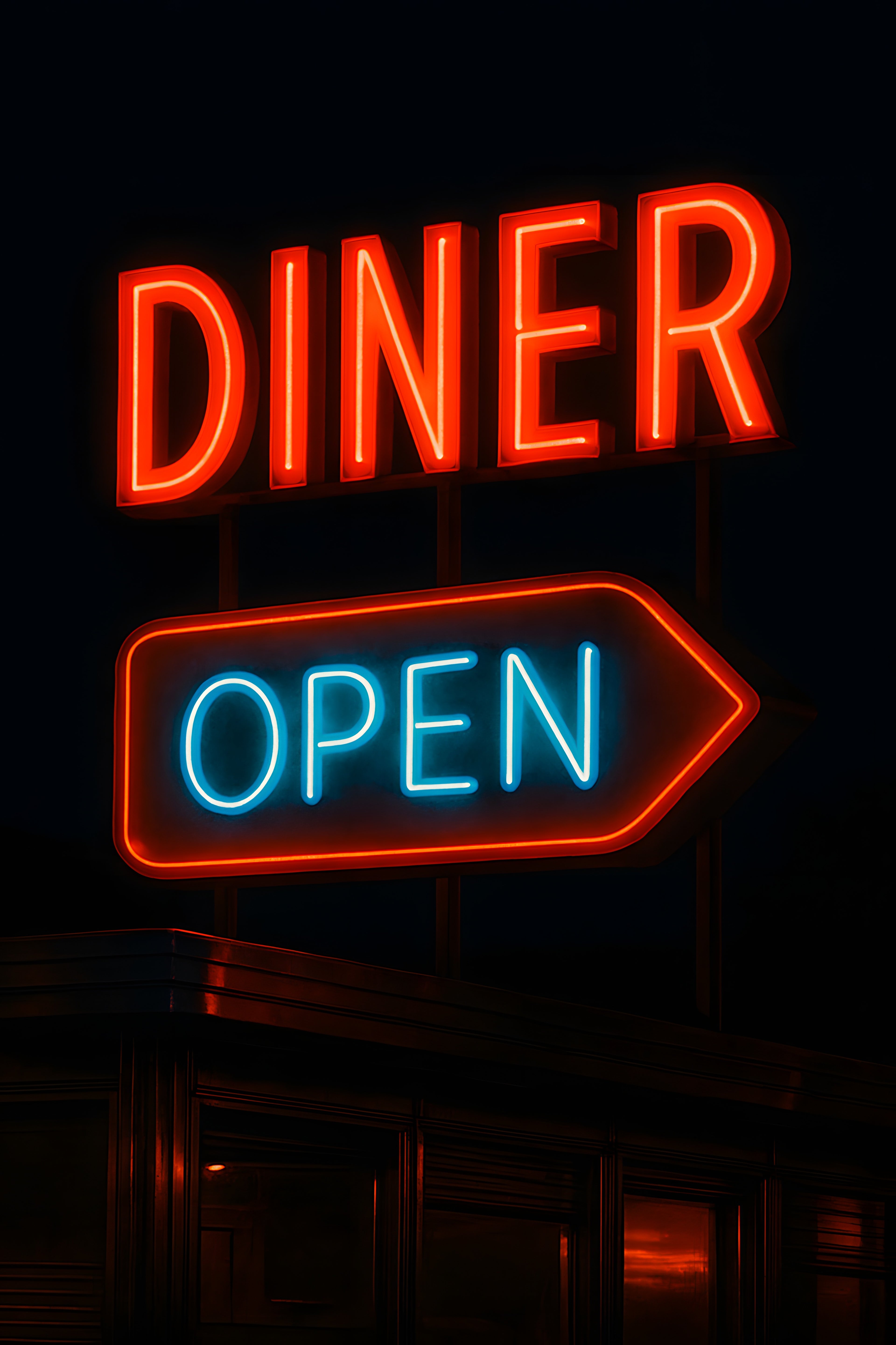 Retro diner neon sign at night | Printable Wall Art | Instant Download