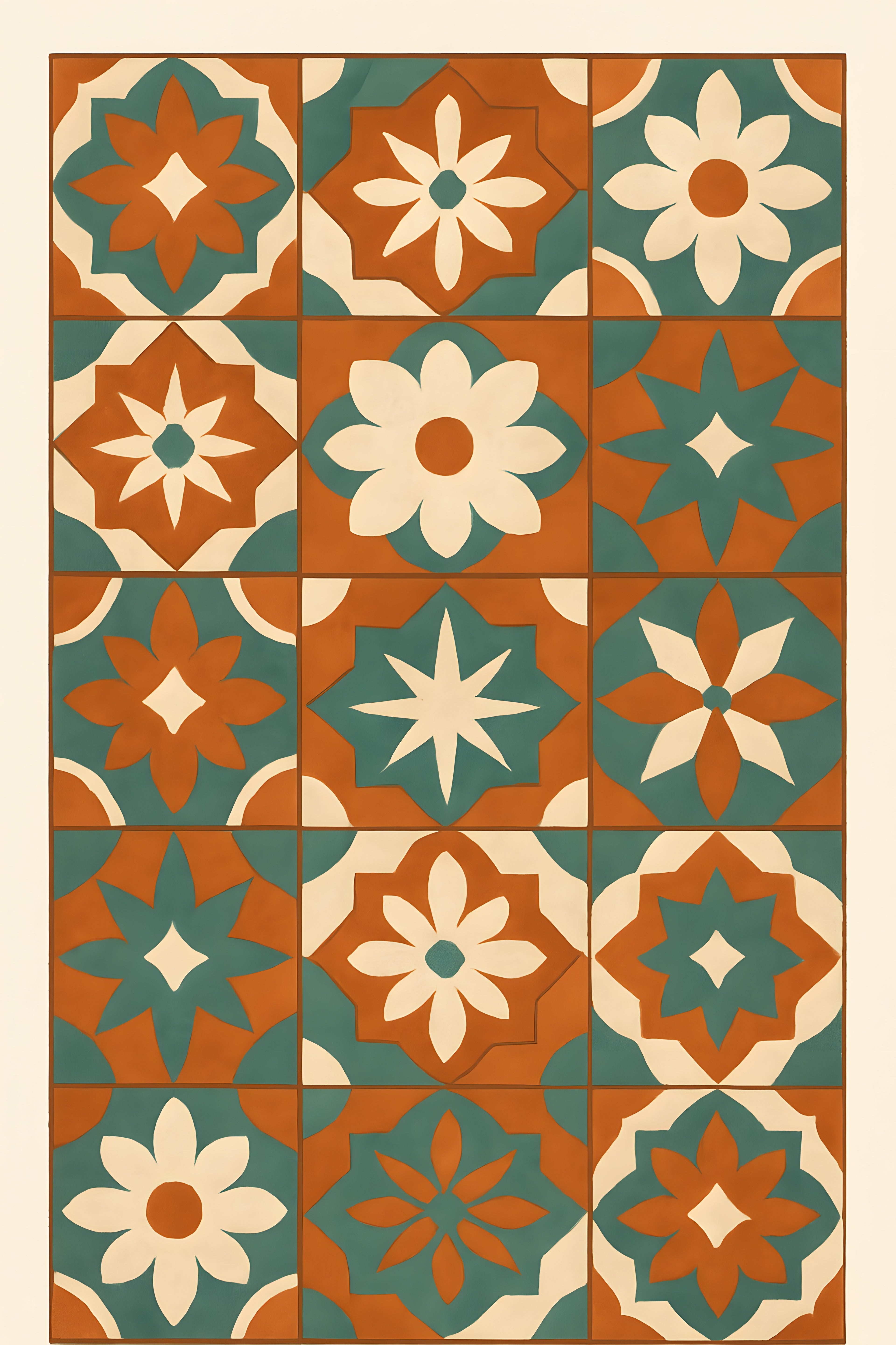 Bohemian tile pattern in terracotta | Printable Wall Art | Instant Download