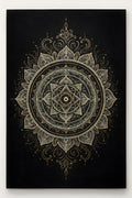 Ethereal mandala design in white and gold on dark background | Printable Wall Art | Instant Download