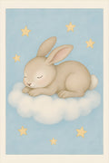 Adorable sleeping bunny rabbit on a cloud with stars | Printable Wall Art | Instant Download
