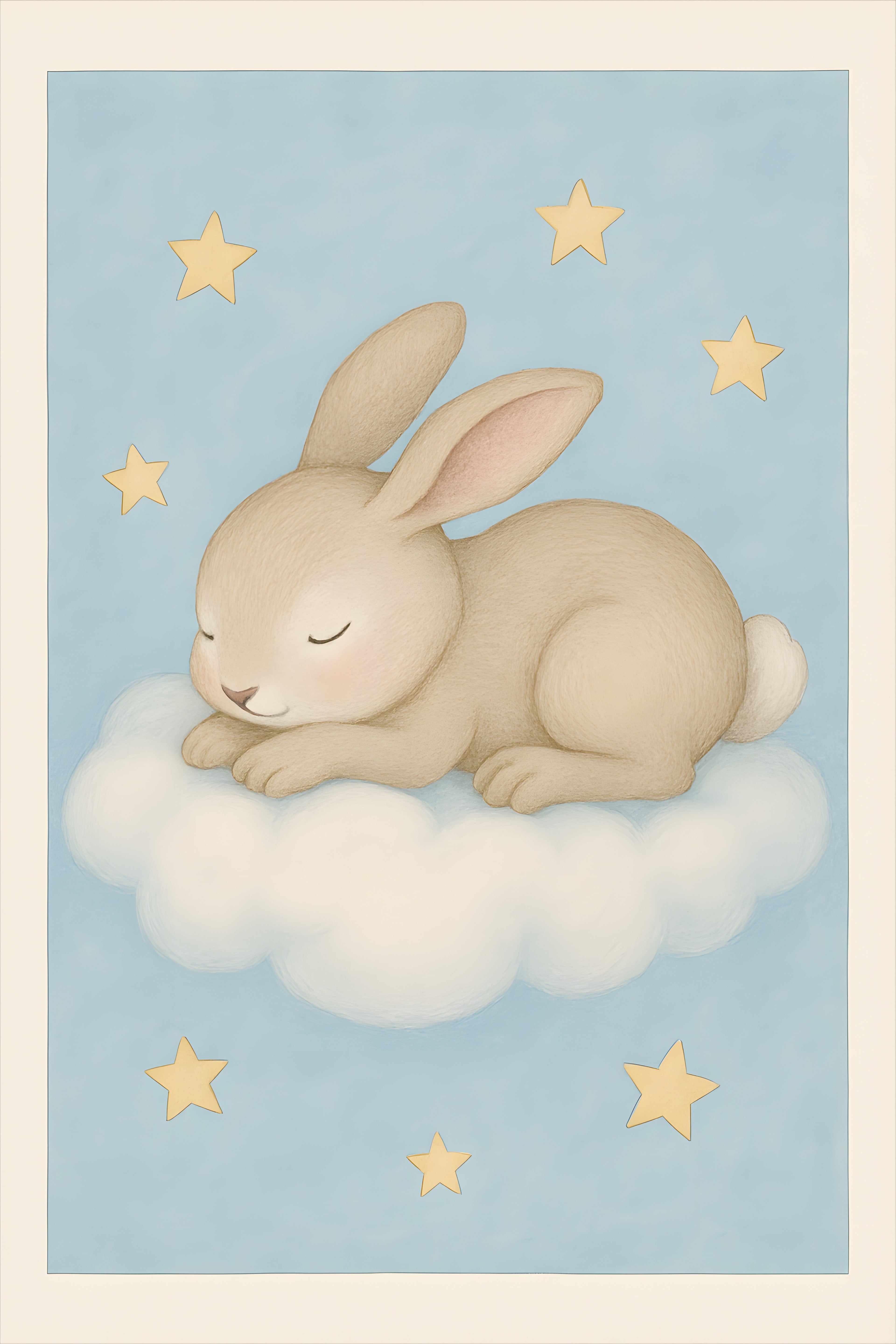 Adorable sleeping bunny rabbit on a cloud with stars | Printable Wall Art | Instant Download